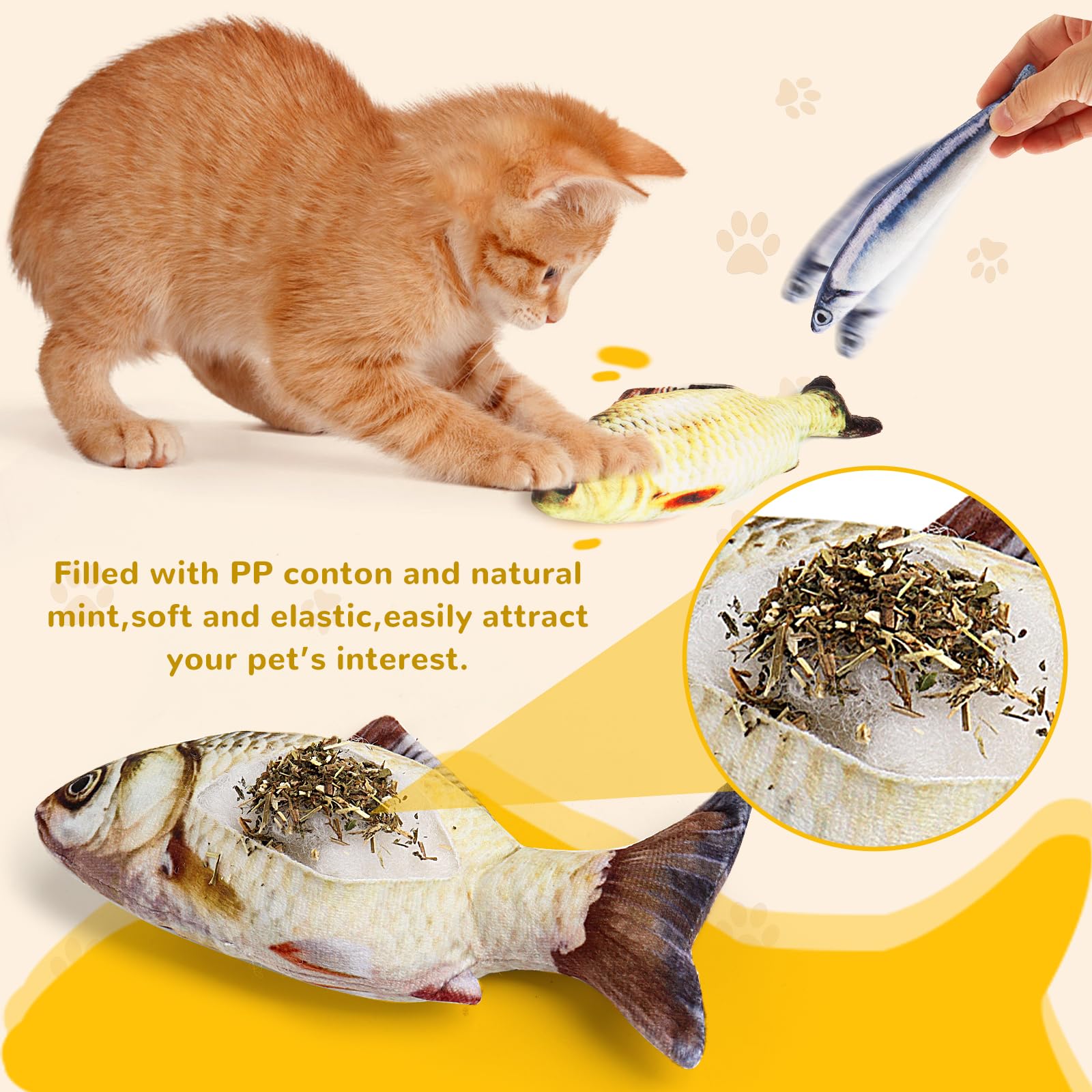 Hapy Shop Catnip Toys 5 Pack - Simulation Fish Shape Realistic Fluffy Catnip Doll Interactive Pets Pillow Chew Bite Supplies For