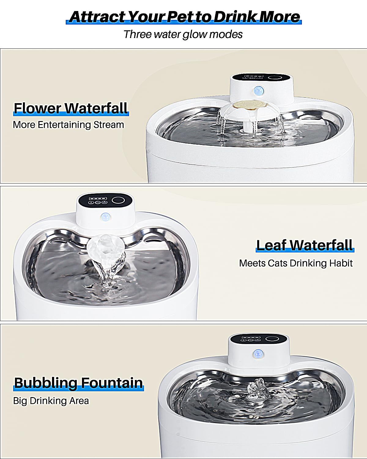 Pet Fountain 88Oz/2.6L, Automatic Cat Water Smart Fountain Pet Water Dispenser With Replacement Filters For Cats Dogs And Multiple Pets - Water Level Window (White, Stainless Steel, Wireless)