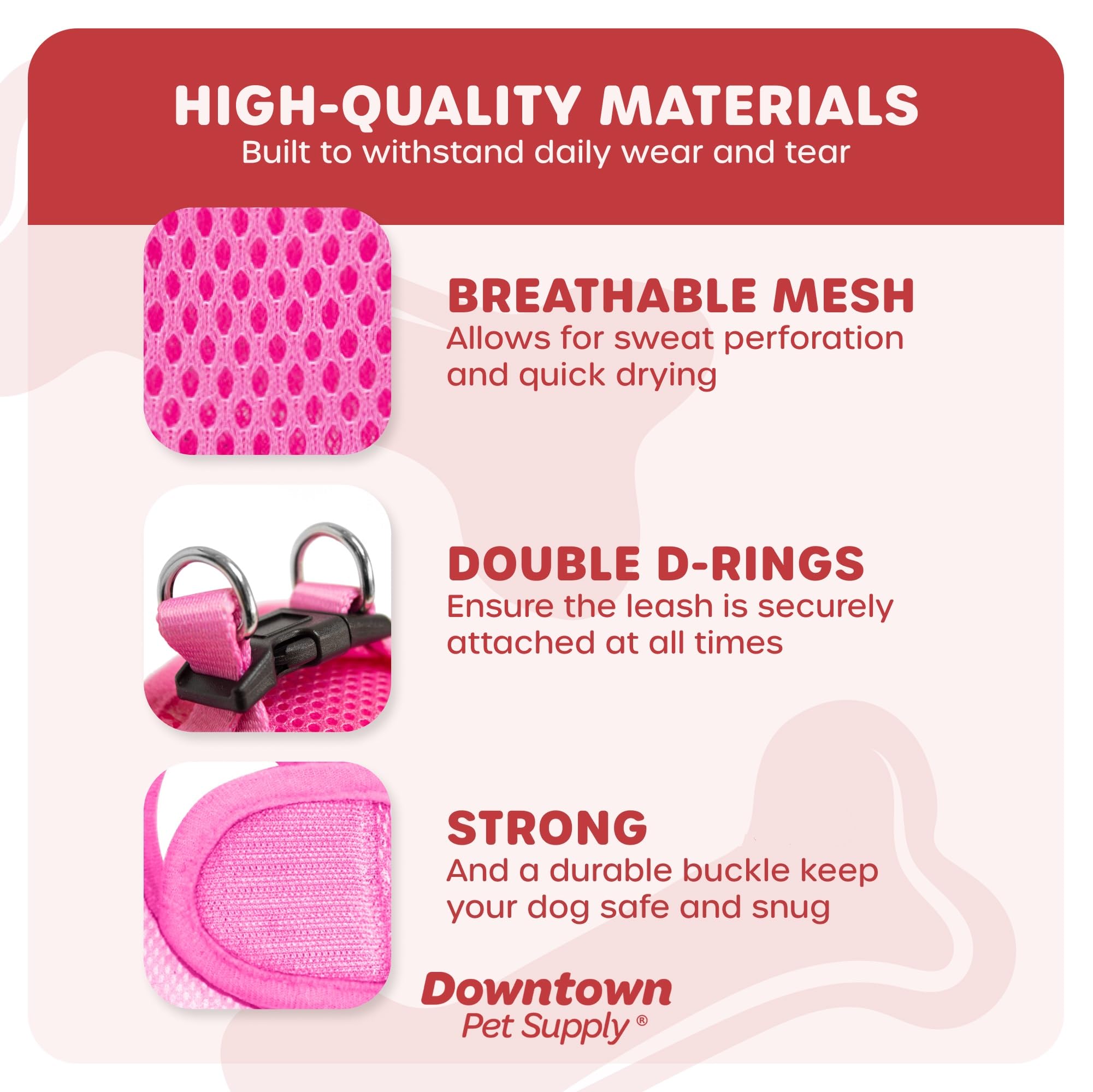 Downtown Pet Supply Step In Dog Harness No Pull, Xx-Large, Pink - Adjustable Harness With Padded Mesh Fabric And Reflective Trim
