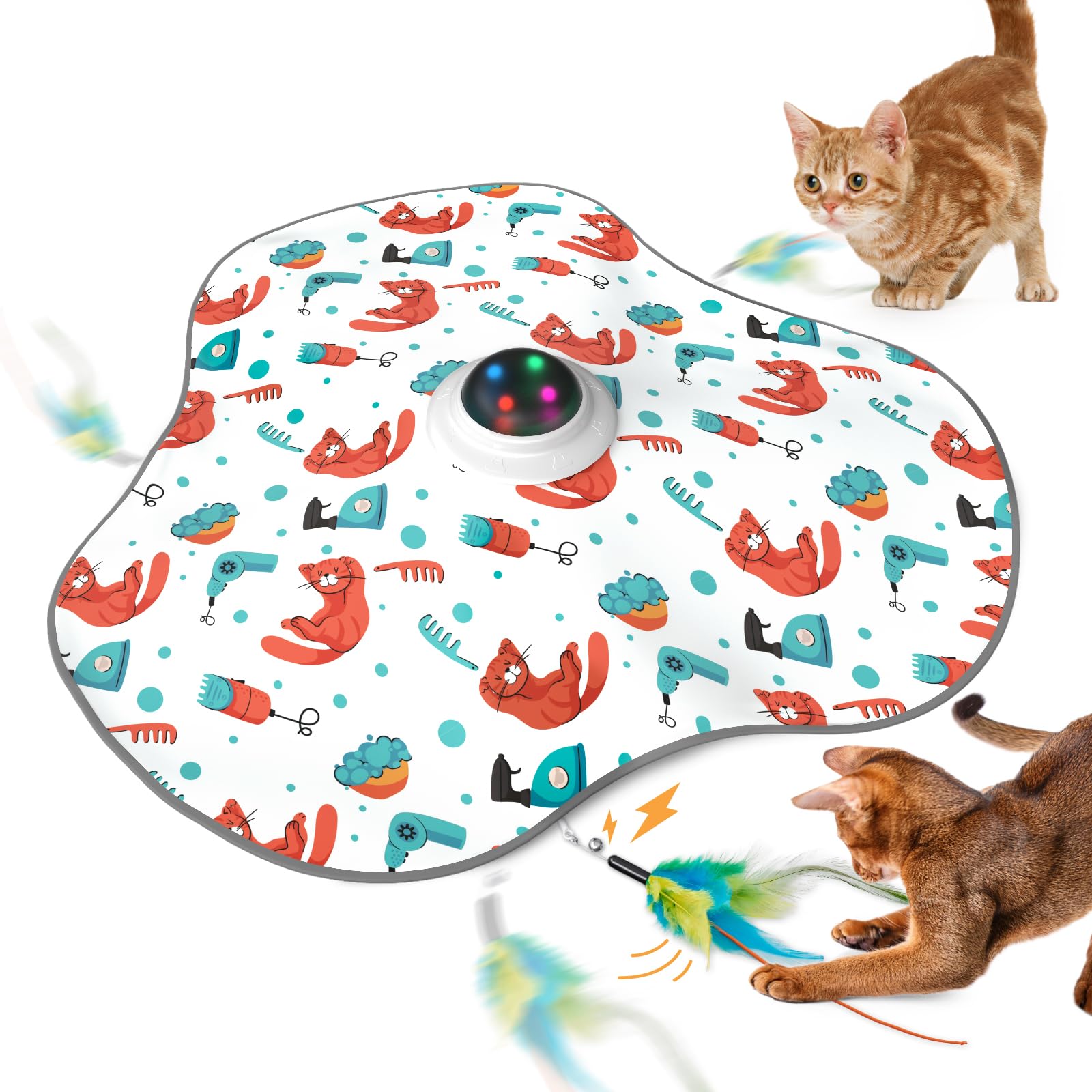 Interactive Cat Toys Rechargeable: Moving Concealed Feathers With Chime - Hide And Seek Toys,Touch Cat Kitten Toy Exercise Toys 