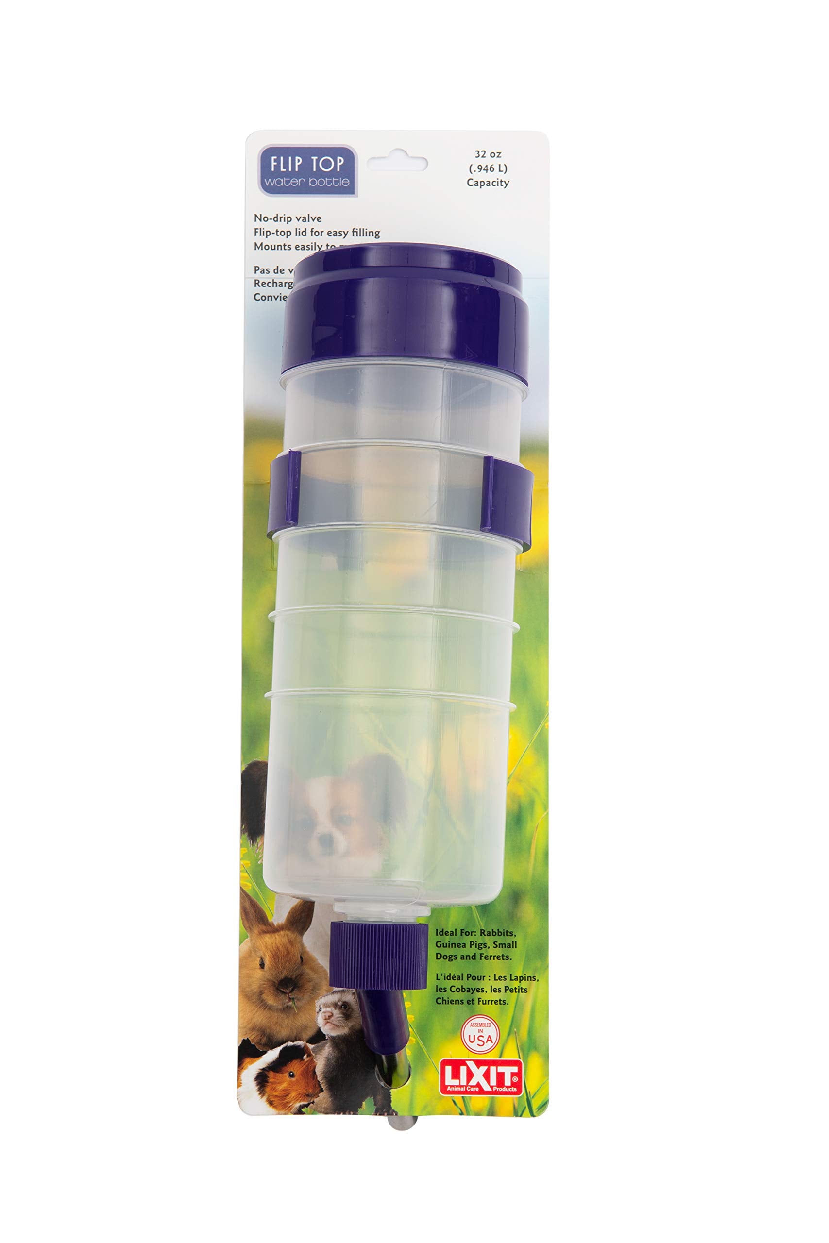 Lixit Lever Valve Top Fill No Drip Water Bottles For Rabbits, Chinchillas, Ferrets, Guinea Pigs And Adult Rats (32Oz)