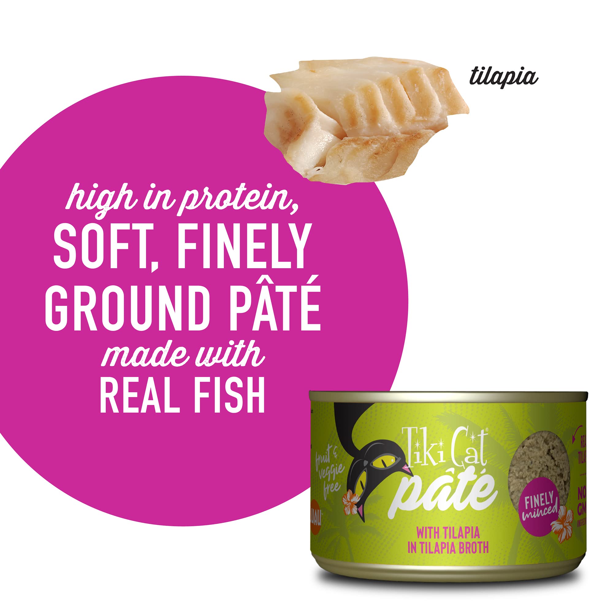 Tiki Cat Luau Pate, Tilapia Recipe in Tilapia Consumme, Grain-Free Balanced Nutrition Wet Canned Cat Food, for All Life Stages,