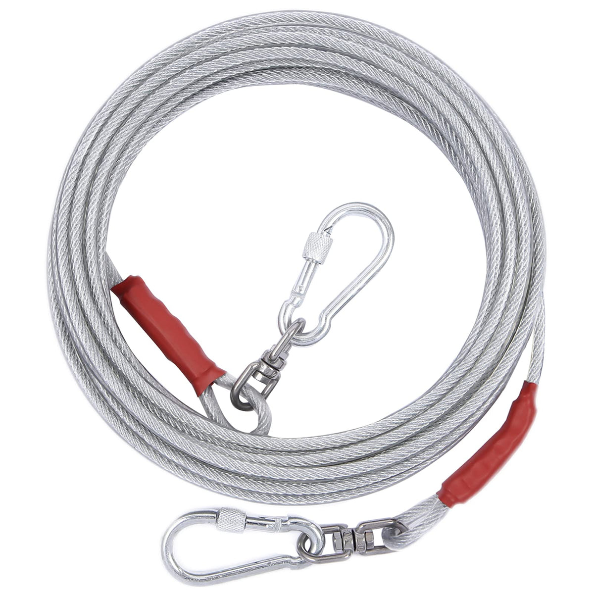 Dog Tie Out Cable For Dogs Outside Up To 125/250Lbs,10/20/30/50Ft Long Dog Leashe&Chains,Small-Large Dogs Runner Cable For Yard,Heavy Duty Dog Lead Line For Outdoor,Camping,Yard(250Lbs 10Ft, Silver)