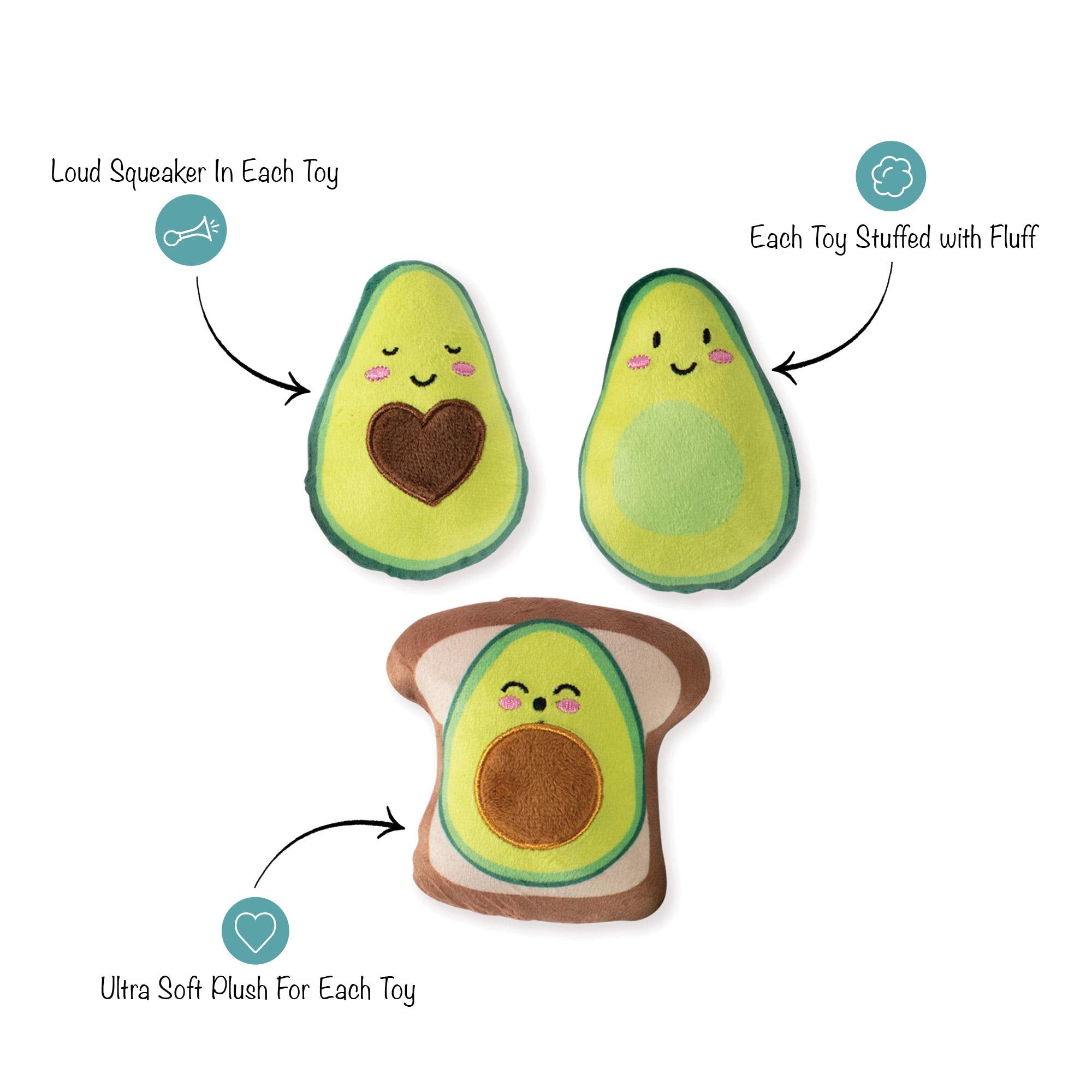 Fringe Studio Squeaker Pet Toy Set, Set of 3, Avocado (289434)