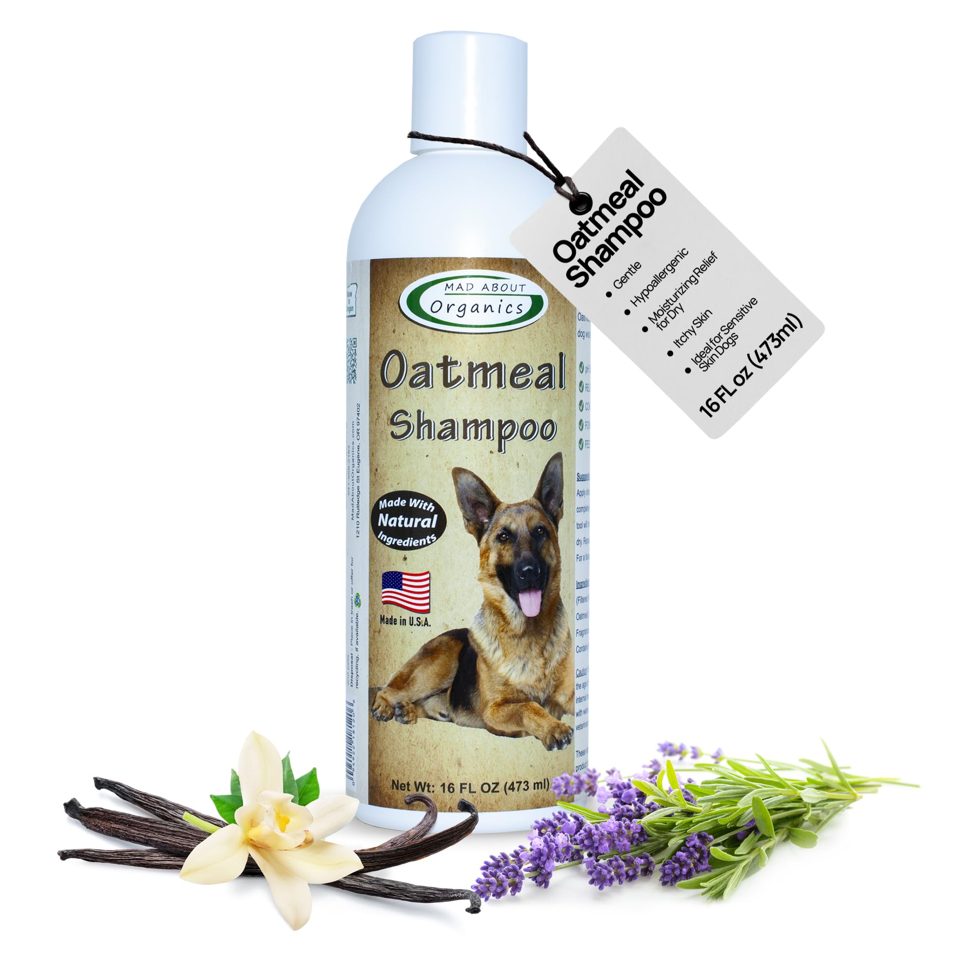 Mad About Organics Oatmeal Dog Shampoo for Itchy Skin - Gentle, pH-Balanced Cleanser with Calming Vanilla & Lavender - Ideal for