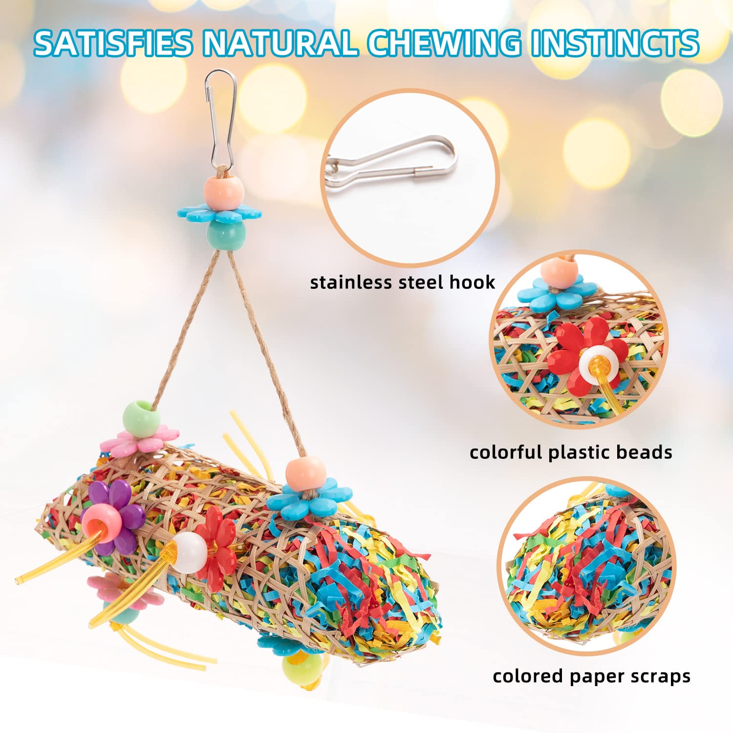 RLRICH 6 Pack Bird Colorful Chewing Toys Parrot Foraging Shredder Toys Shred Hanging Foraging Toys,Comfy Perch Parrot Toys for R
