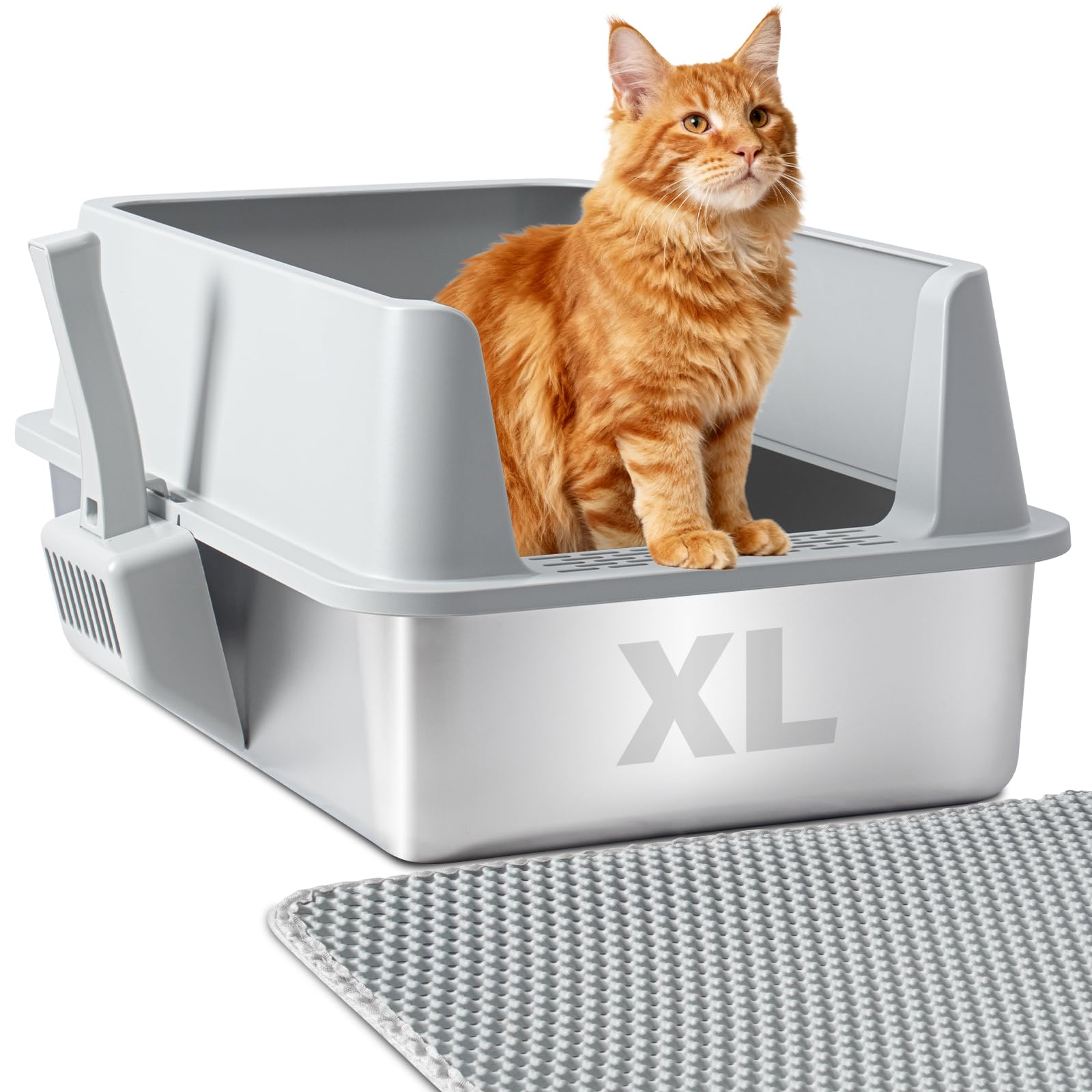Nyutu Stainless Steel Litter Box, XL Metal Litter Box with Lid,Extra Large Steel Cat Litter Boxes for Adult/Big Cat, Anti-Urine 