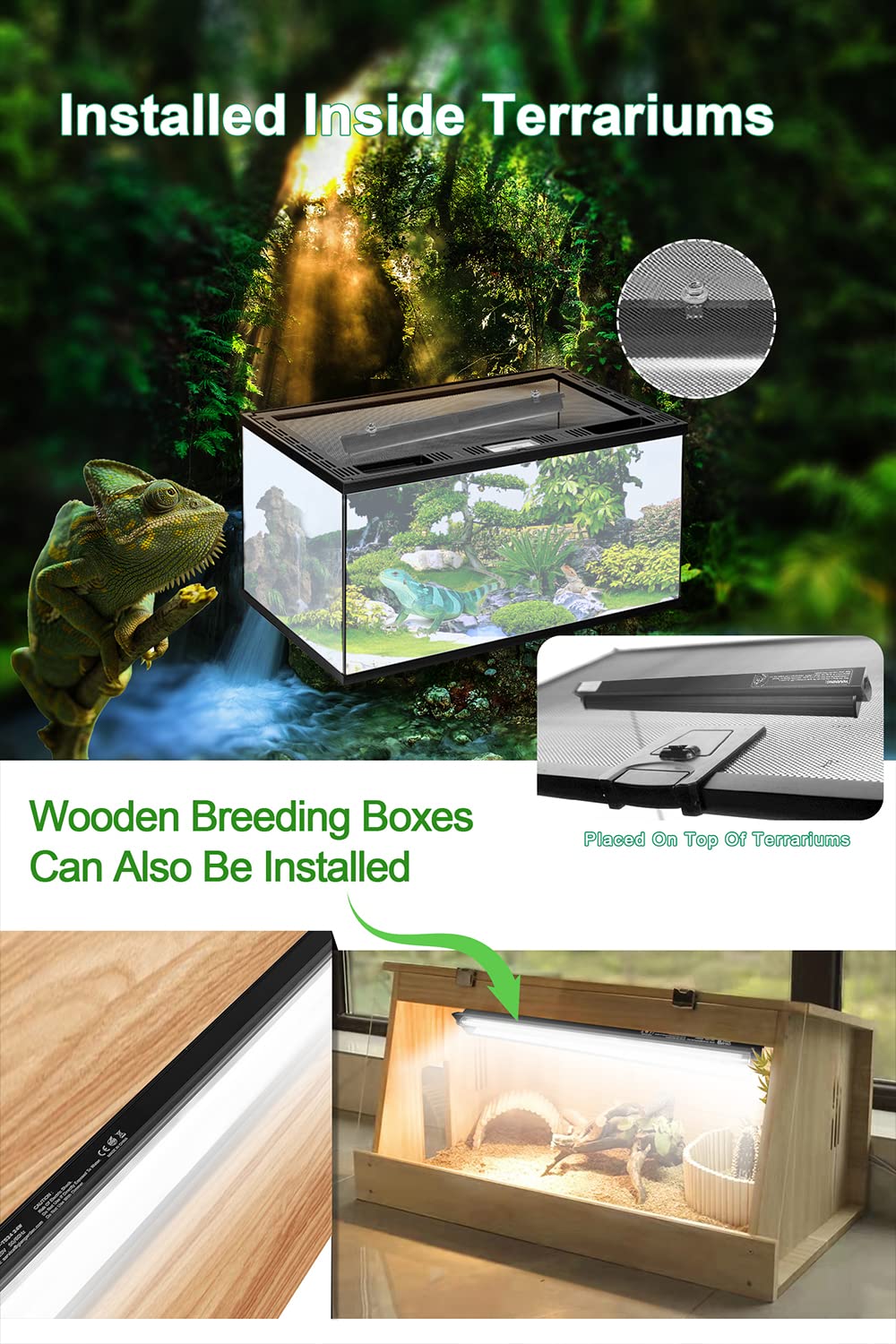 Ycxydr 24W T5 Ho Uvb Reptile Light Fixture Kit, Terrarium Hood Light With Reptile Light Desert Uvb 10.0 Fluorescent Tube,Terrari