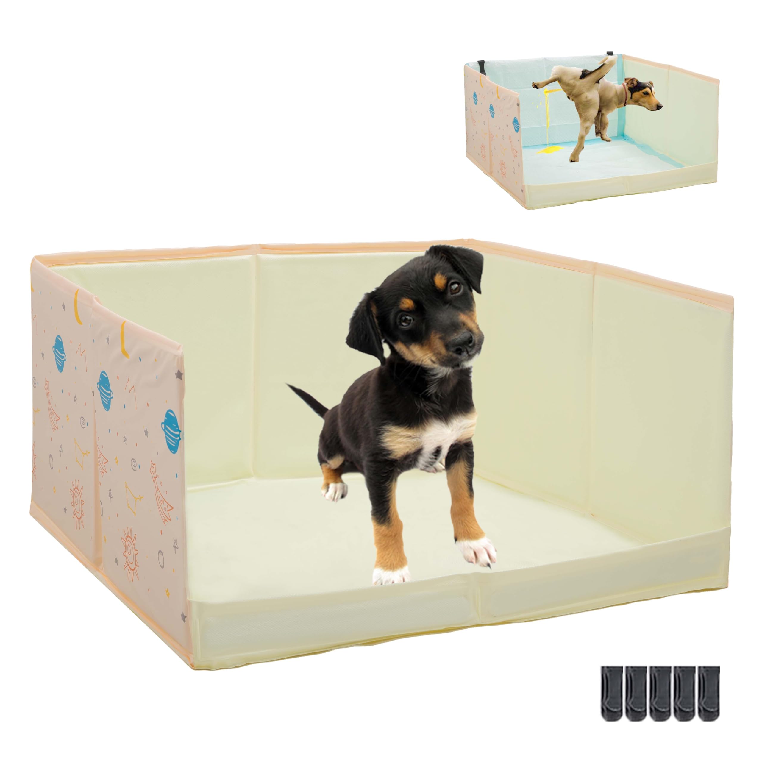 Dog Litter Box with High Walls,Pee Pad Holder Tray for Indoor Dog Potty,No Assembly,No Spill,Waterproof,Easy to Clean,Portable f