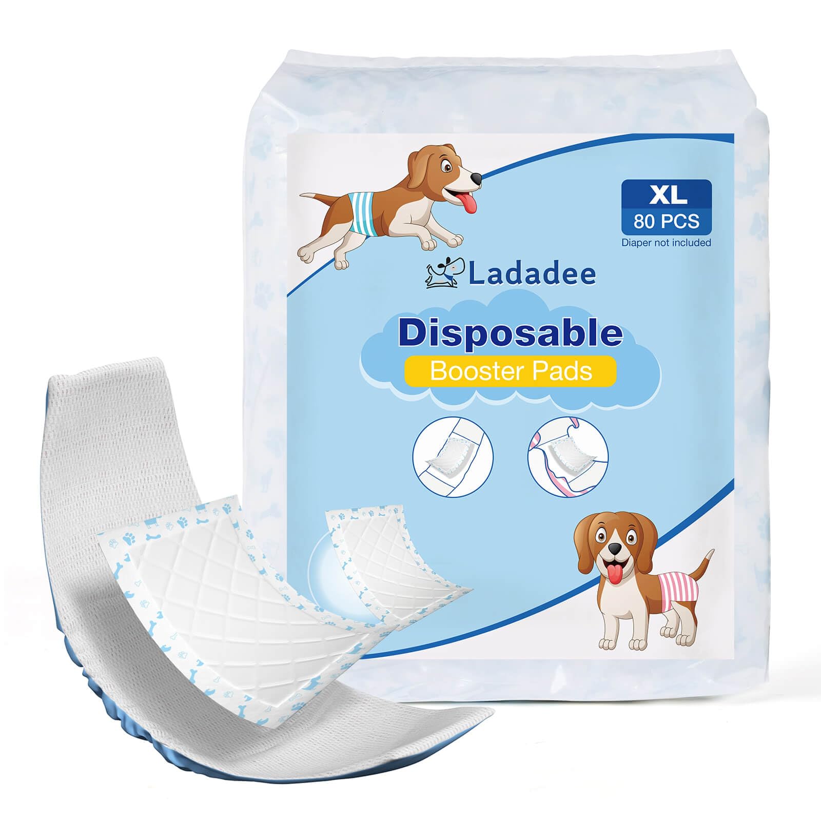 Ladadee Dog Diaper Liners Booster Pads for Female and Male Dogs-80PCS, Super Absorbent Disposable Doggie Puppy Liners Period Pad