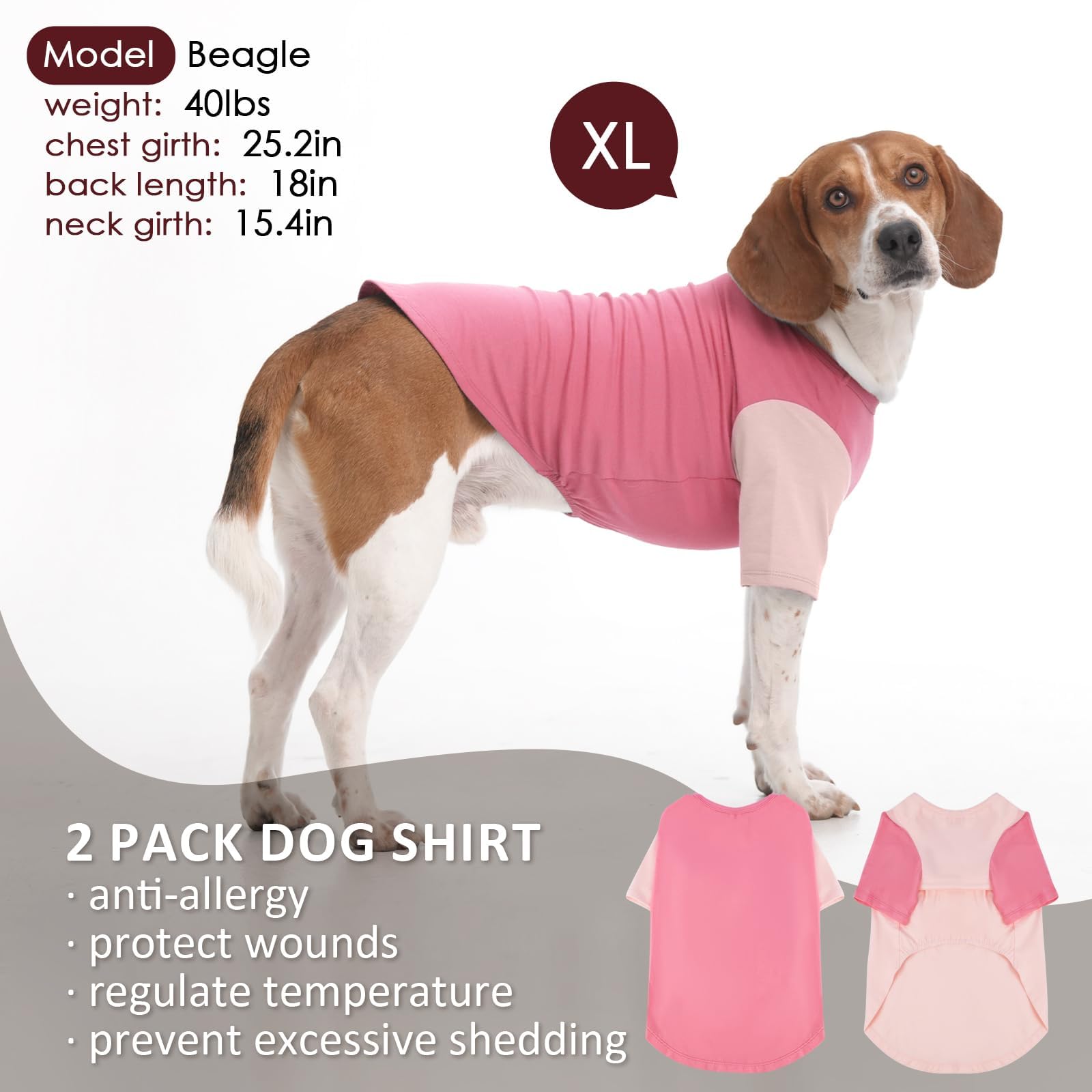Ikipuko 2 Pack X-Large Dog Shirts - Breathable Lightweight Basic Tees, Durable Moisture-Wicking Dogs Clothes For Beagle, Bullmas