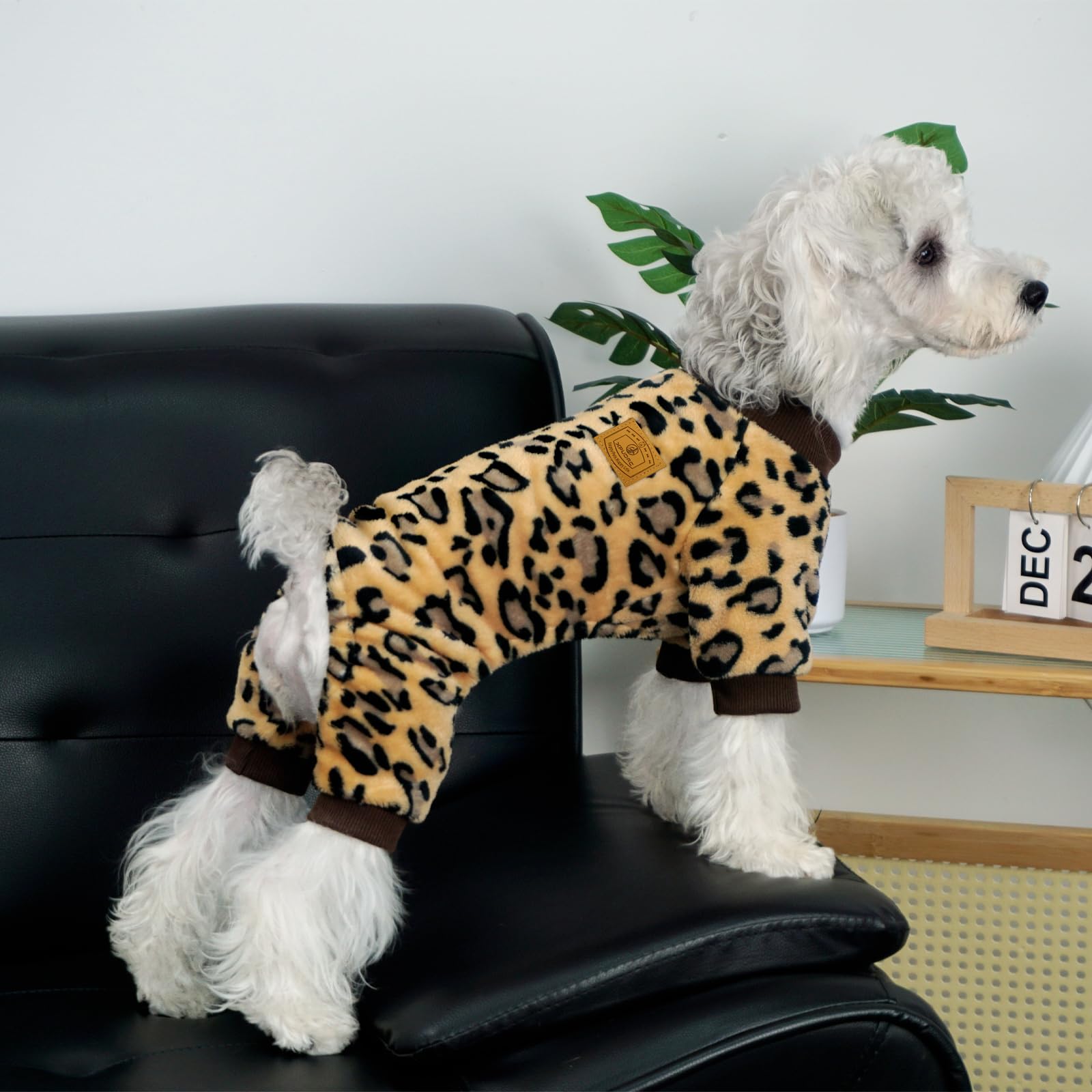 XPUDAC Dog Sweater Leopard Fleece Dog Pajamas for Small Medium Dogs Girl Boy Pet Winter Clothes for Winter Christmas(XX-Large)