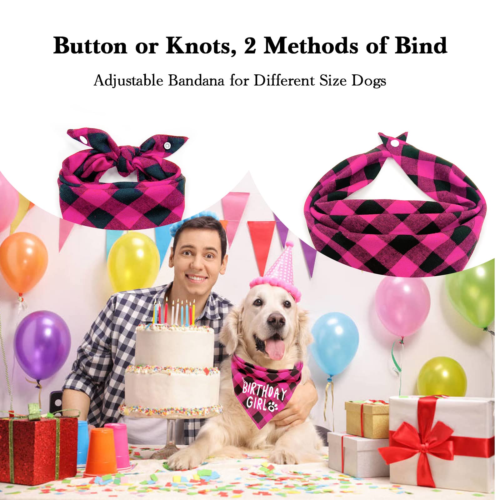 Birthday Plaid Dog Bandana With Button, Fall Dual Layer Scarf Soft Cotton Triangle Bib Girls And Boys Kerchief Adjustable Access