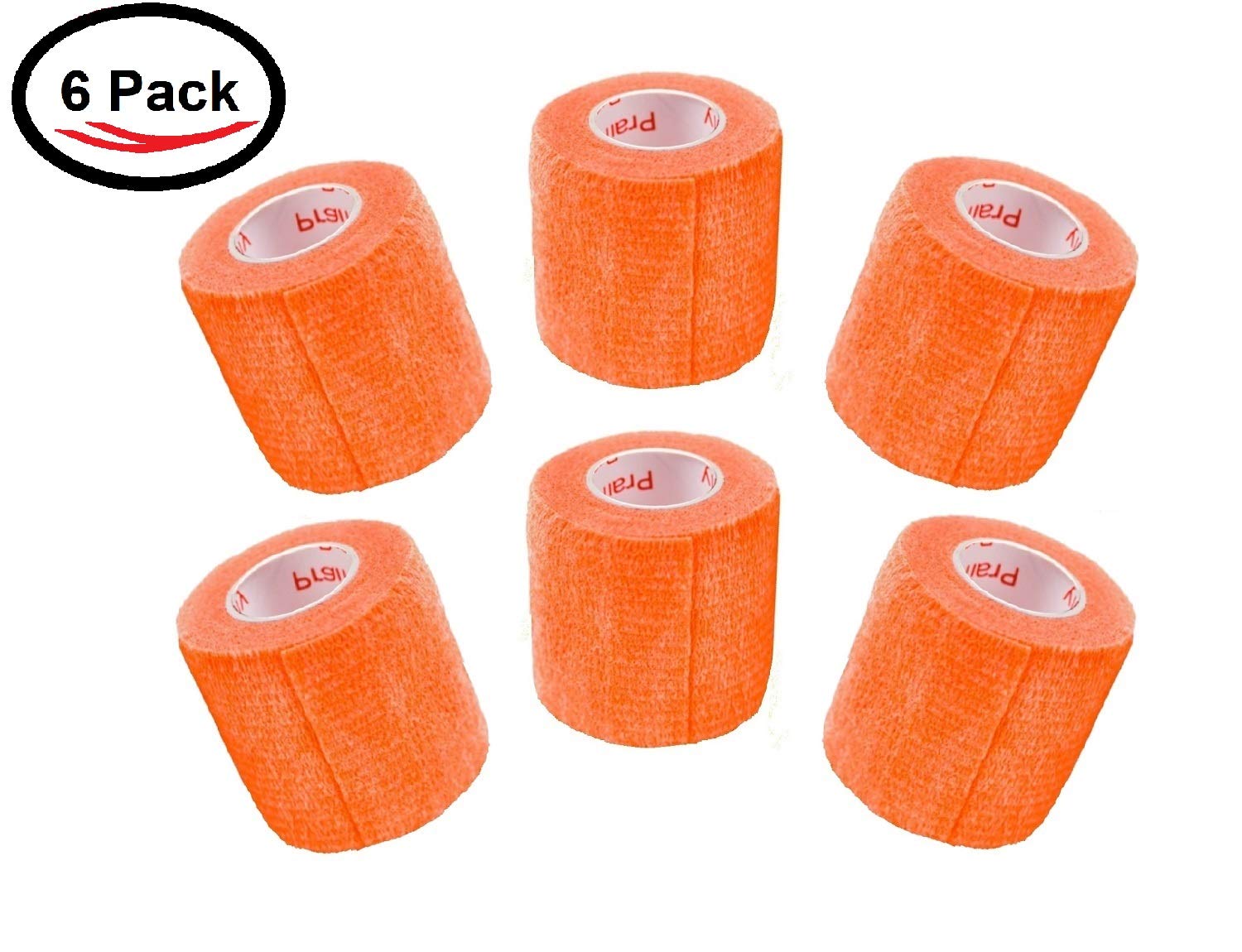 2 Inch Vet Wrap Tape Bulk (Orange) (Pack of 6) Self Adhesive Adherent Adhering Flex Bandage Grip Roll for Dog Cat Pet Horse
