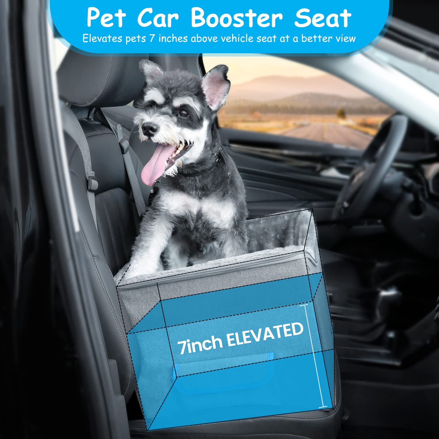 Unicitii Lookout Pet Car Booster Seat For Small Dogs, Bucket Booster Pet Seat, Elevated Dog Booster Car Seat, Lookout Dog Car Seat For Small Dogs