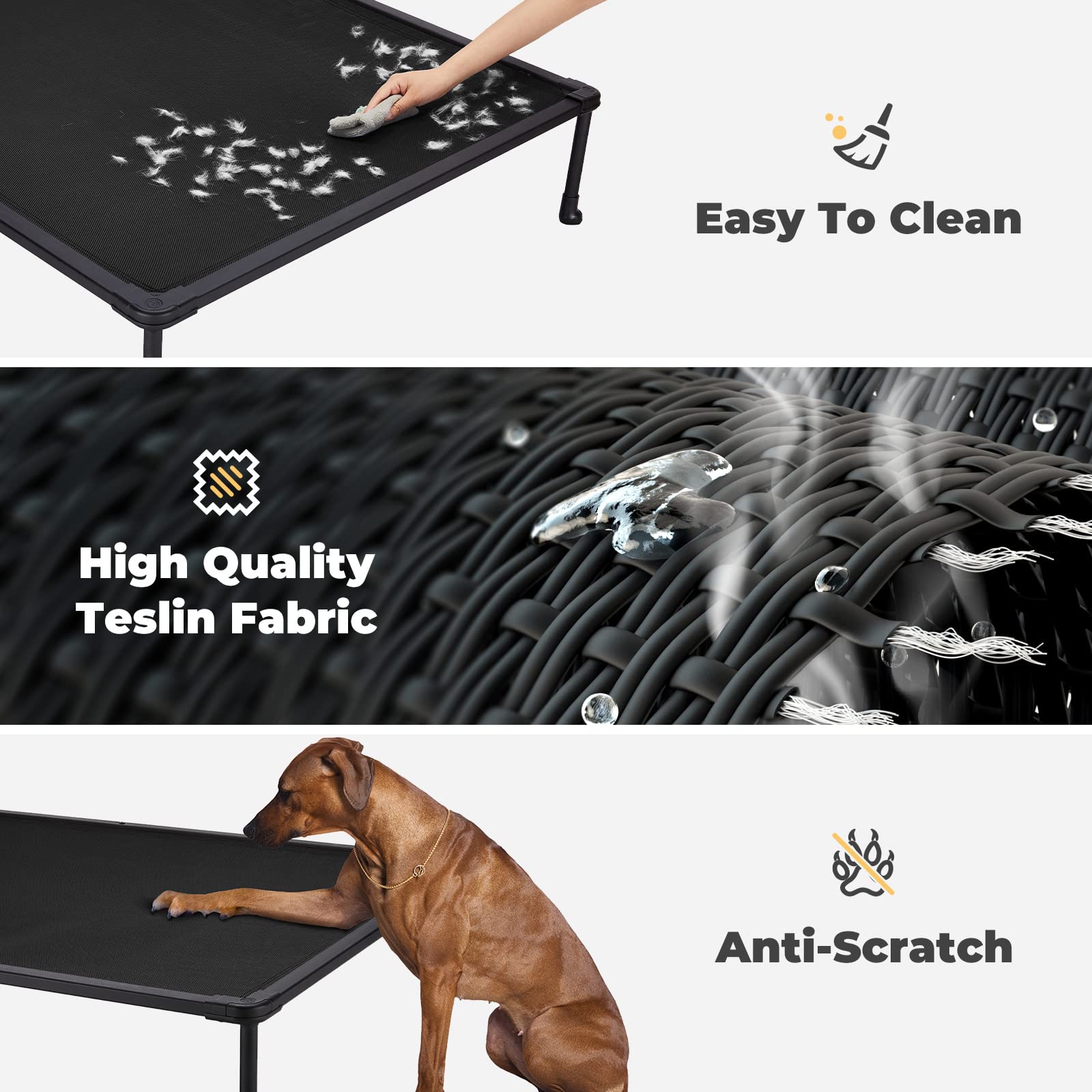 Veehoo Chewproof Elevated Dog Bed - Cooling Raised Pet Cot, Breathable Mesh, Washable & Non-Slip For Medium Dogs, Indoor/Outdoor