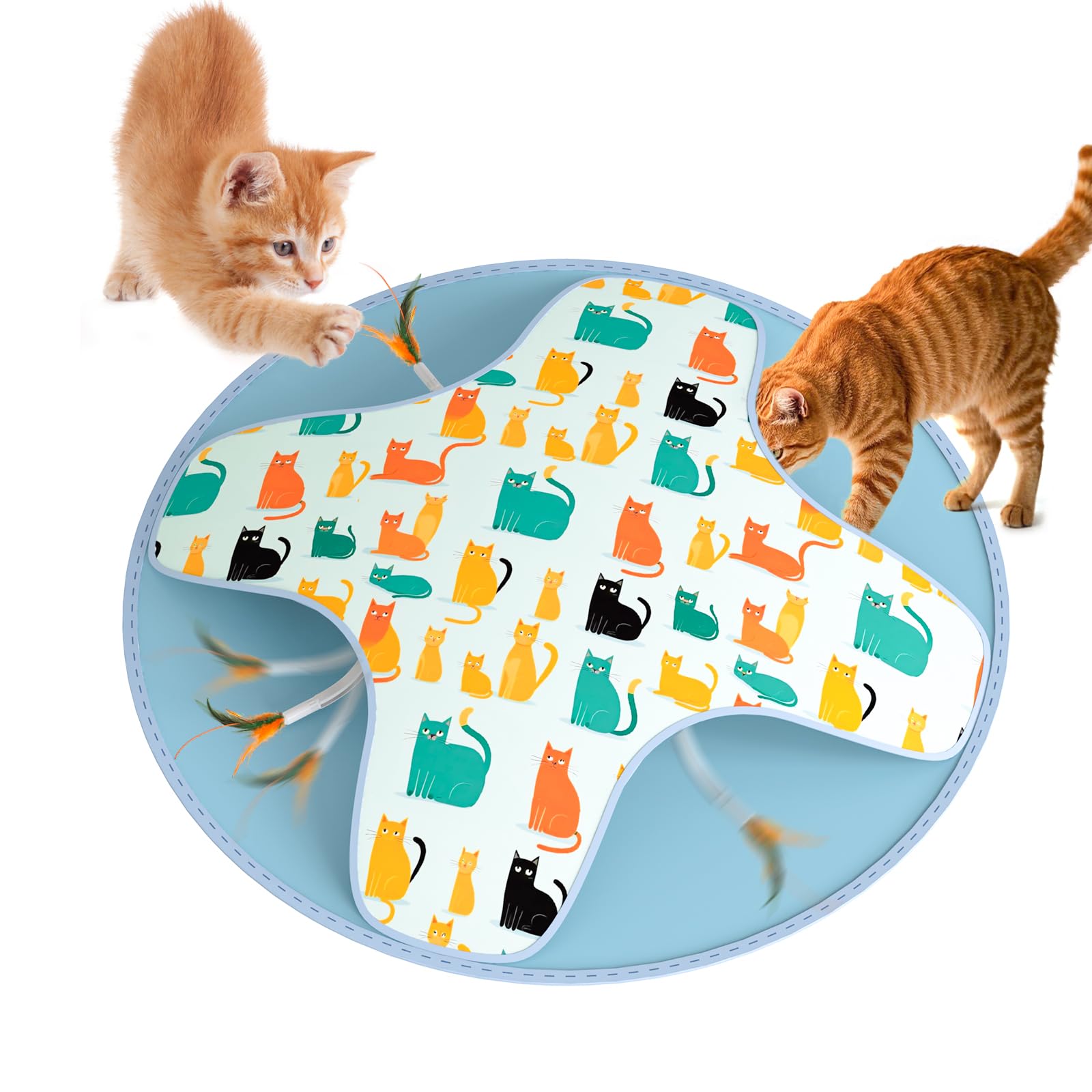 WAKHJAKT Interactive Cat Toy Rechargeable, 2-in-1 Automatic Cat Toys with Hide/Seek Mode, Moving Concealed Feathers, Speed Adjus