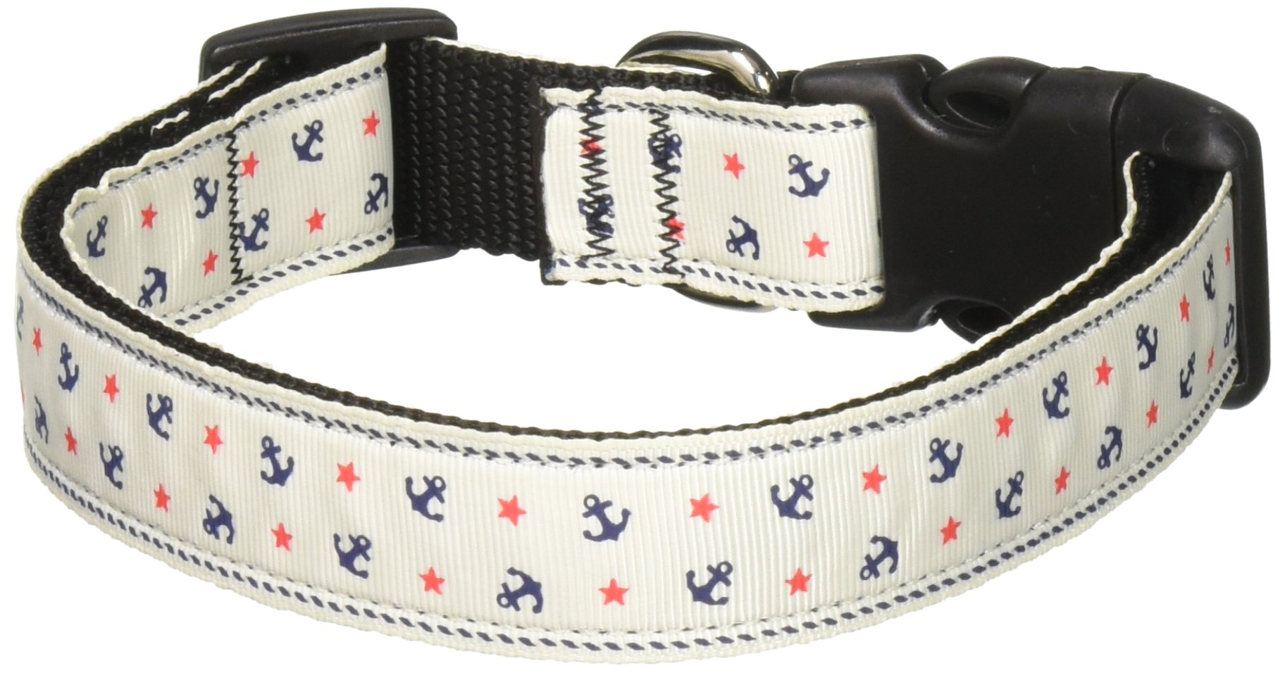 Mirage Pet Products Anchors Nylon Ribbon Collar for Pets, Large, White