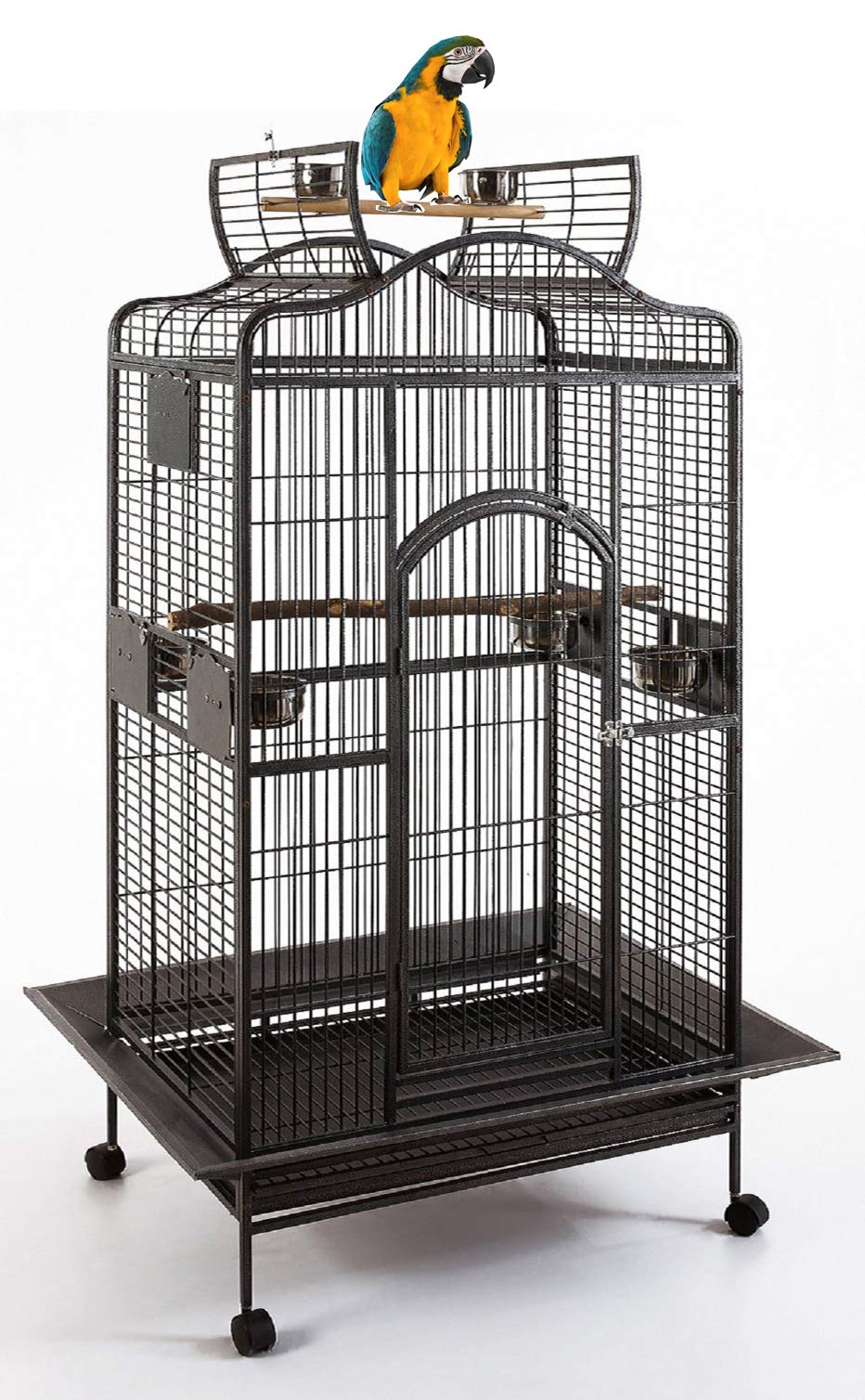 Extra Large Wrought Iron Open/Close Play Top Bird Parrot Cage, Include Metal Seed Guard Solid Metal Feeder Nest Doors Overall Di