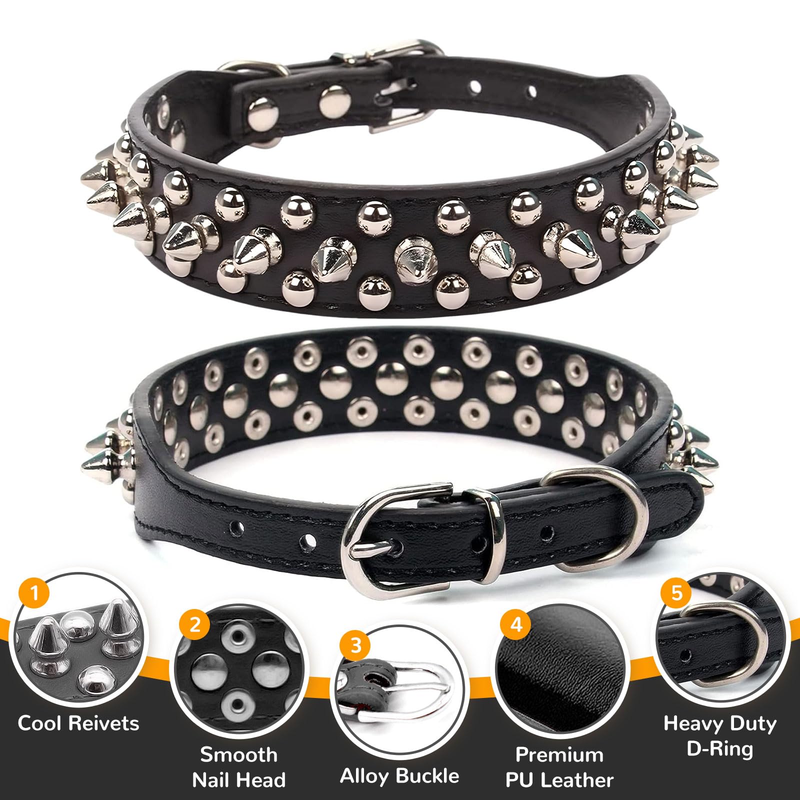 Petcare Spiked Dog Collar Black Soft Pu Leather Funny Mushrooms Rivet Spike Studded Puppy Collar Adjustable Outdoor Pet Dog Collar For Small Medium Large Dogs Cats Chihuahua Pug Pit Bull Dog Collars