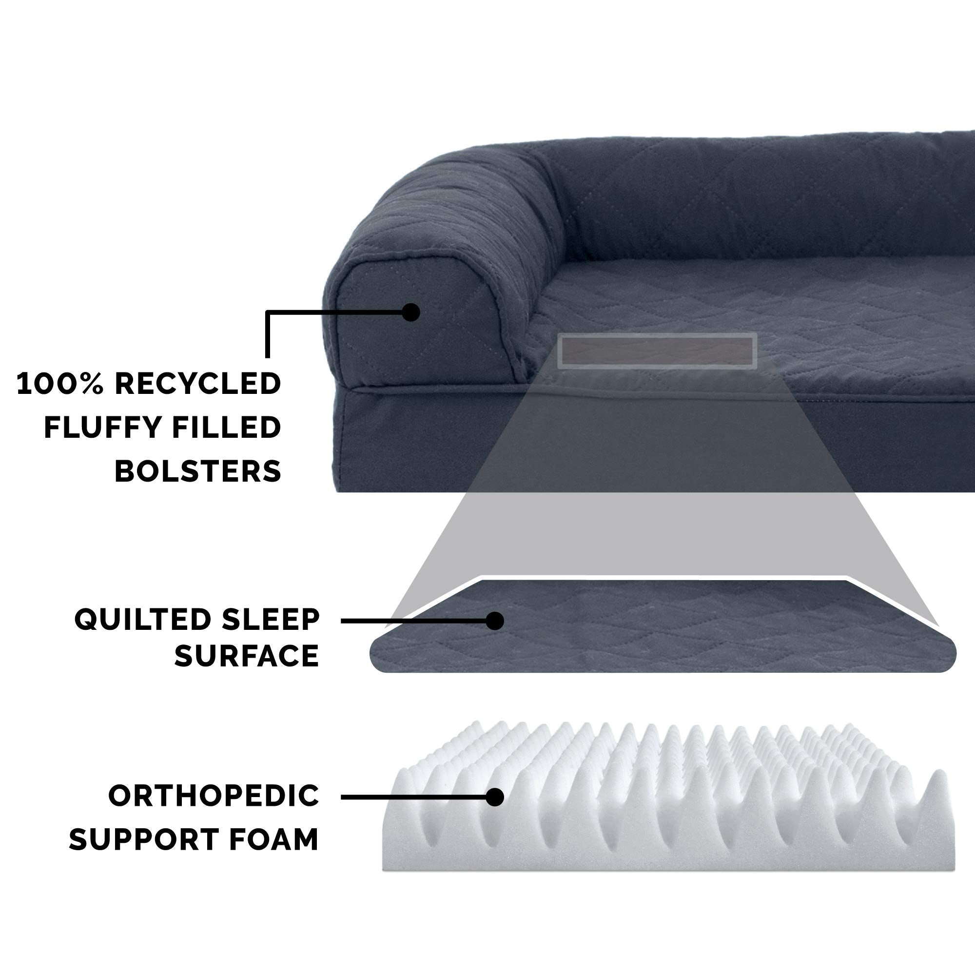 Furhaven Orthopedic Dog Bed For Large/Medium Dogs W/ Removable Bolsters & Washable Cover, For Dogs Up To 55 Lbs - Quilted Sofa - Iron Gray, Large