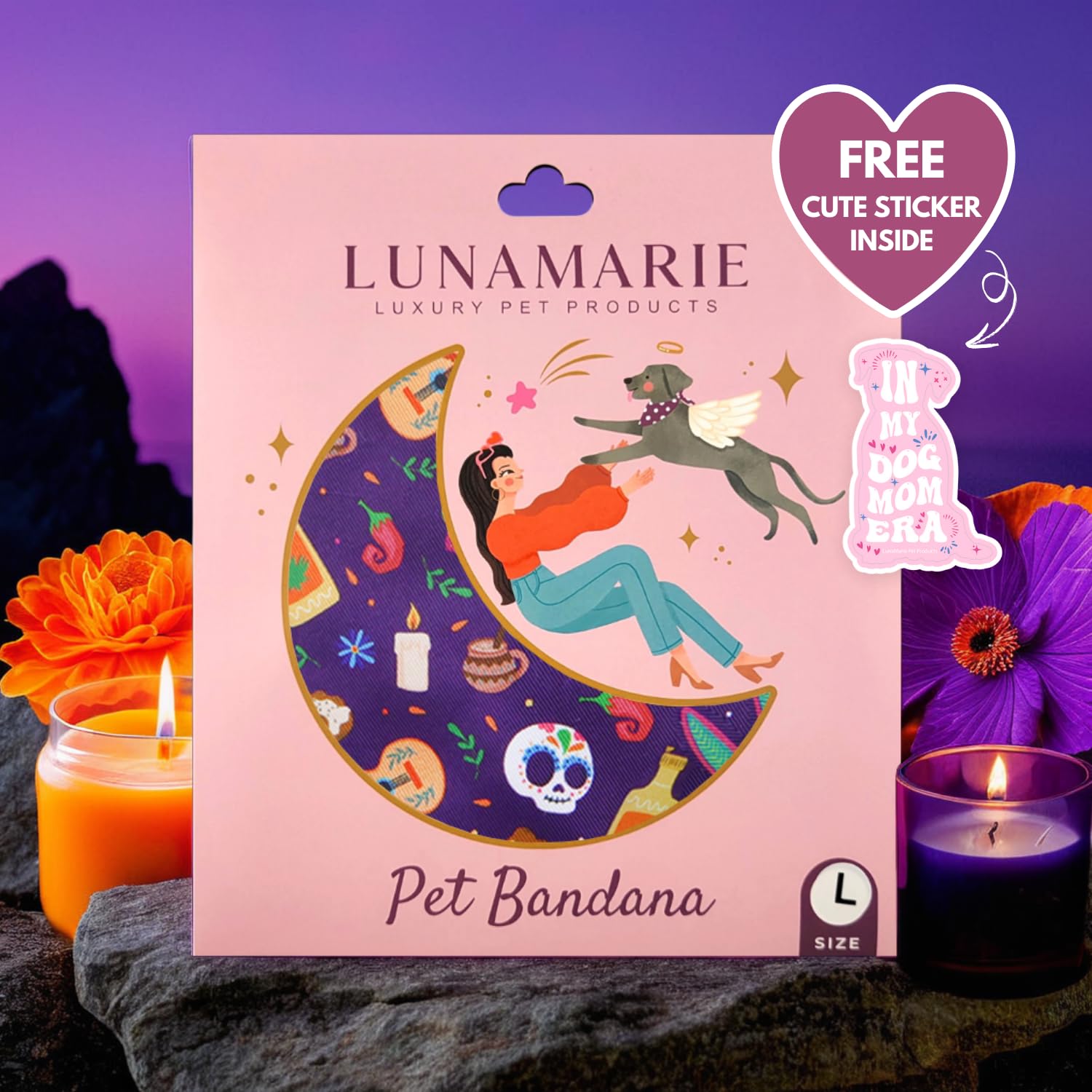 LunaMarie - Luxury Dog Bandanas - Dia De Los Muertos Design | Premium & Silky Poly Fabric | 100% Handmade | Custom Shape Dual La