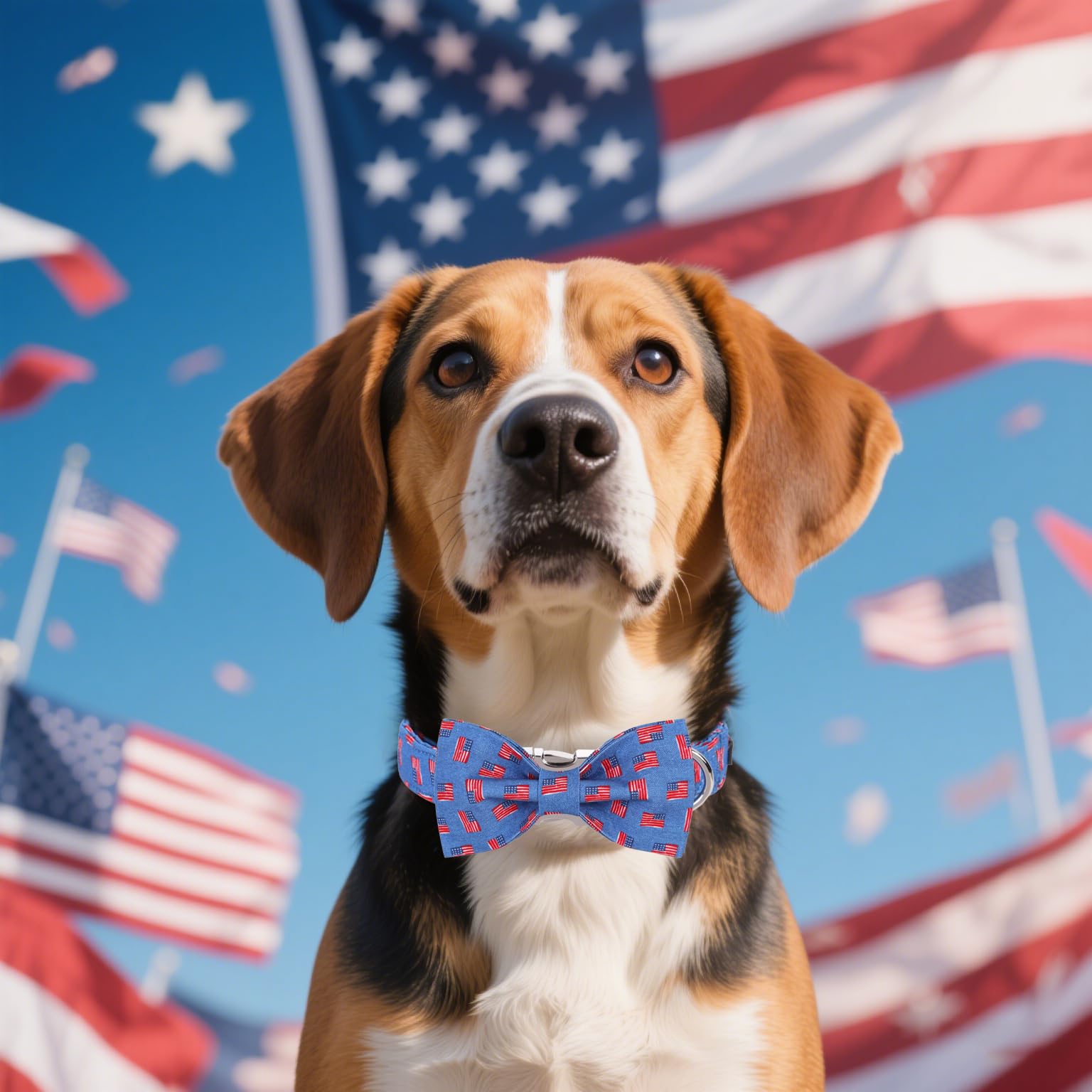 Maca Bates American Flag 4Th Of July Dog Collar With Bow Tie For Dogs Bowtie 4 Of 7 Flags Blue Adjustable Durable Patriotic Coll