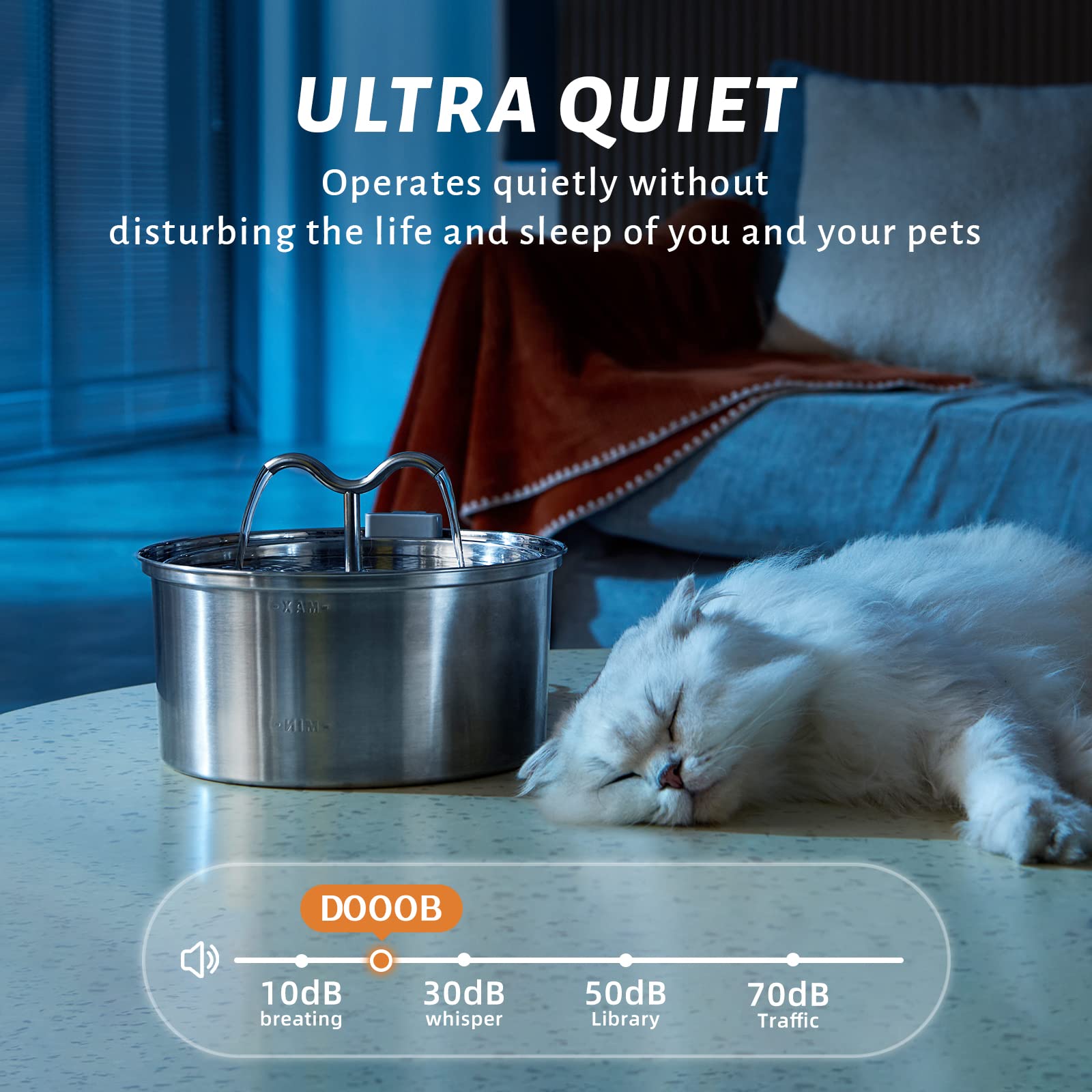 Dooob Cat Water Fountain, 3.2L/108Oz Stainless Steel Pet Water Dispenser Automatic Metal Dog Drinking Fountains Water Bowl With