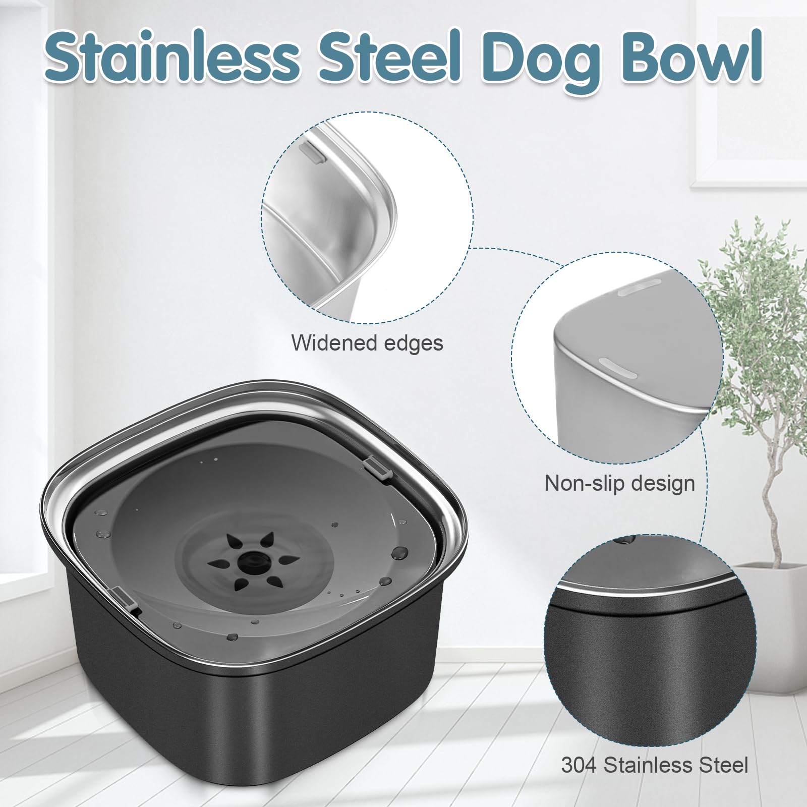 Upsky 3L Stainless Steel Dog Bowl - 101Oz Capacity, No Spill, Slow Water Feeder, Spill Proof Travel Bowl