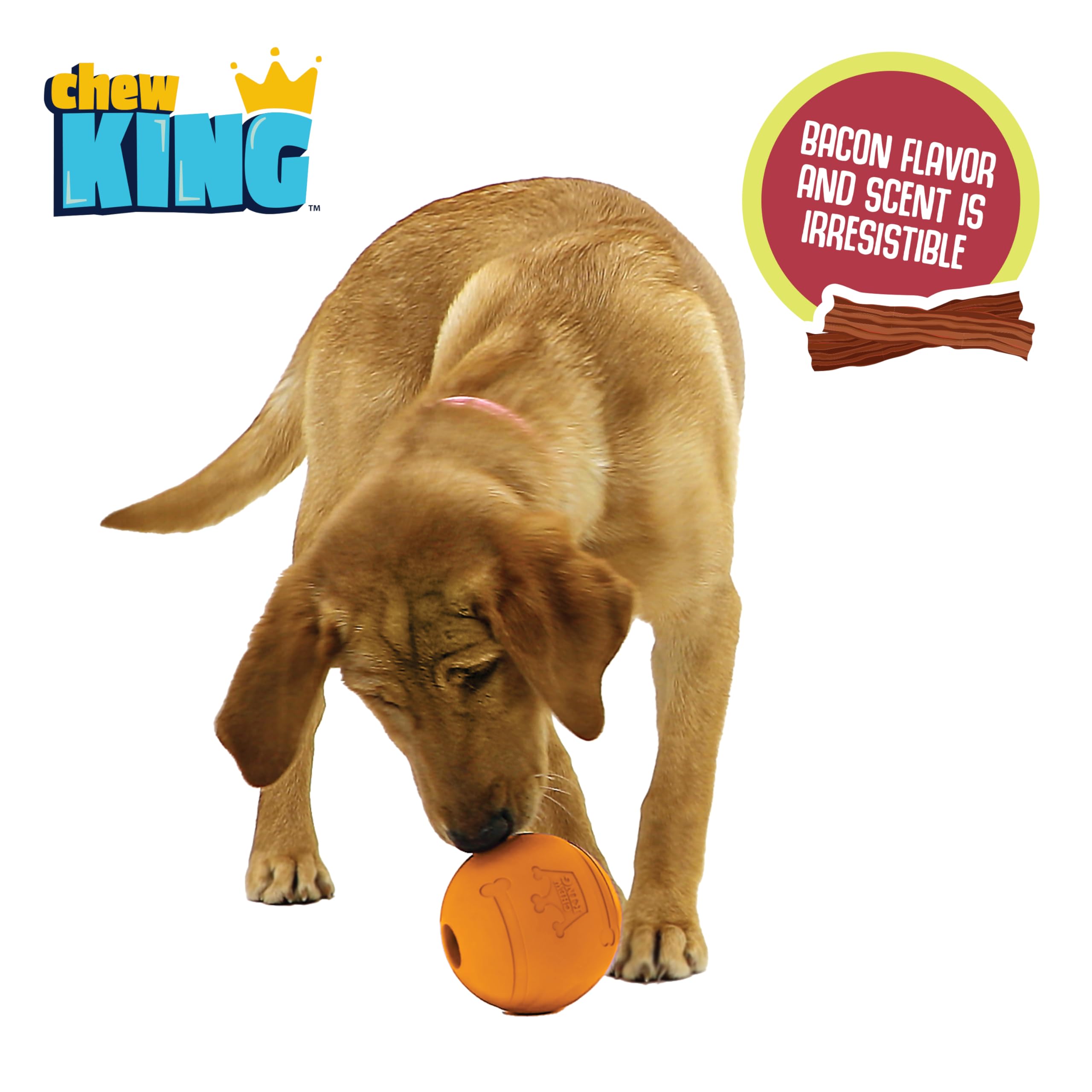 Chew King Flavored Rubber Ball Collection, 4 Inch Bacon Flavor Rubber Fetch Balls 2-Pk
