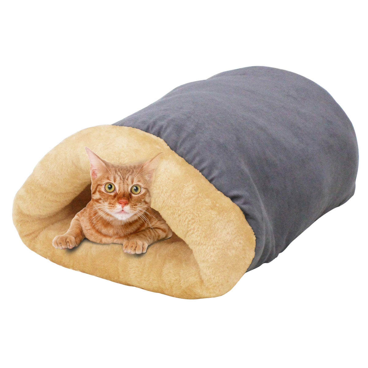 Goopaws 4 In 1 Self Warming Burrow Cat Bed, Pet Hideway Sleeping Cuddle Cave (Gray)