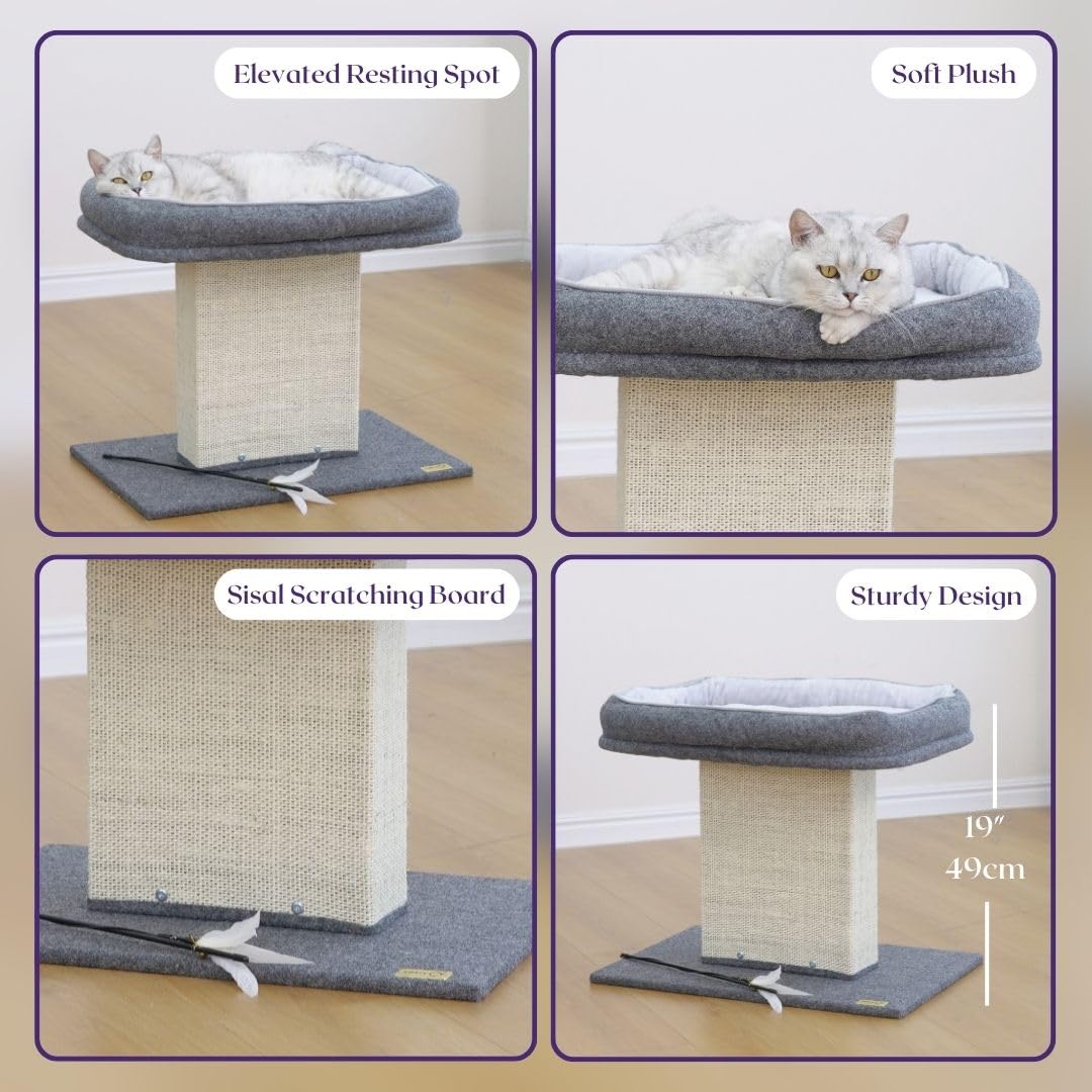 Catry 2-In-1 Mellow Cat Perch With Large Soft Felt Bed, Sisal Scratching Post, Minimalist Cat Furniture For Climbing, Scratching