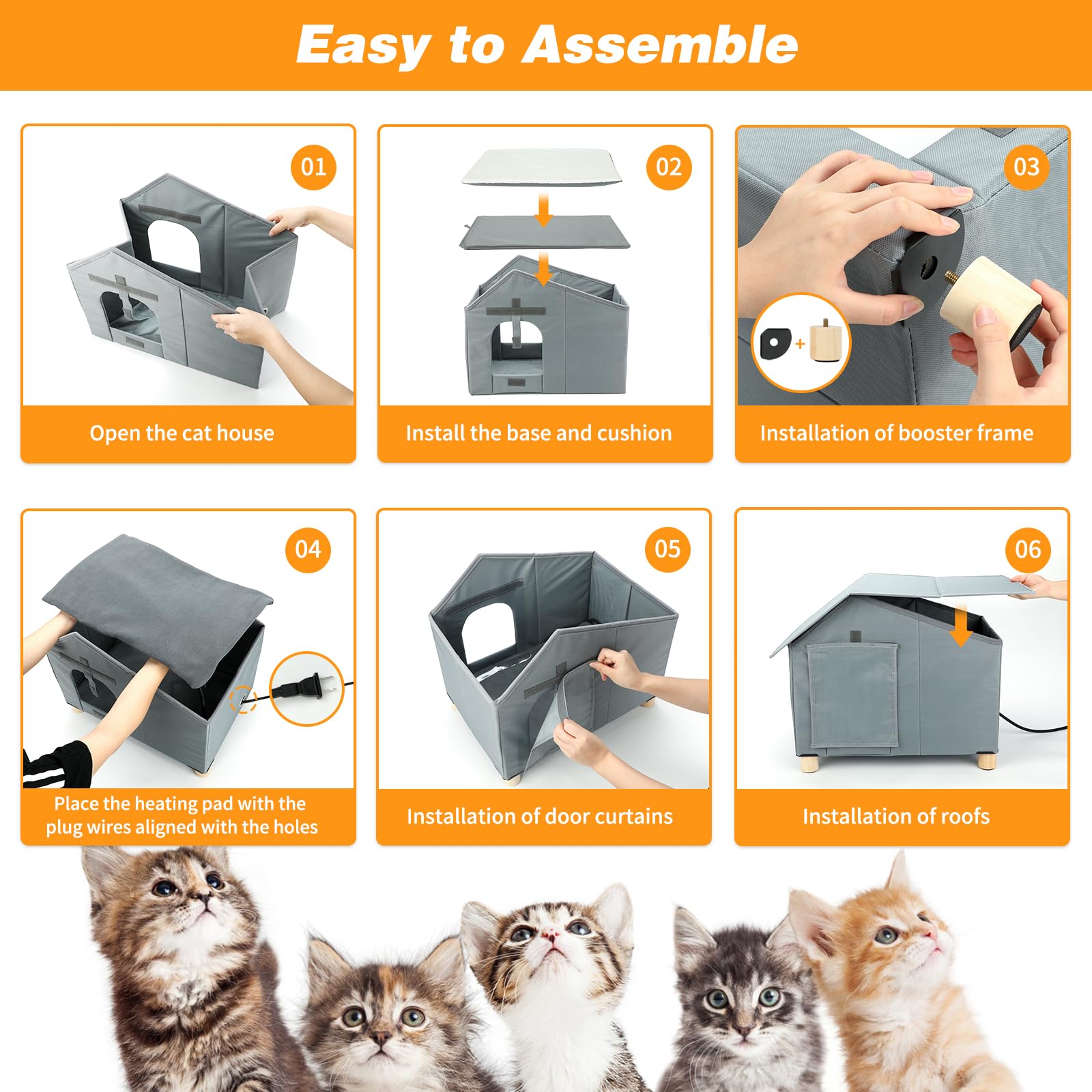 Midollarle Elevated Heated Cat House, Waterproof, Insulated, 19.7"W x 13.4"D x 18.1"H, Grey, with Thermostatic Heating Pad