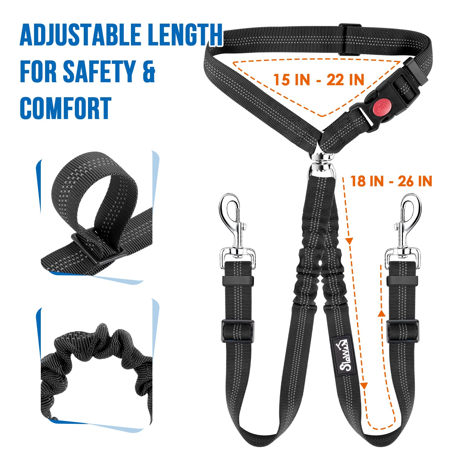 Lukovee Double Dog Seat Belt, New Dual Pet Car Headrest Restraint Safety Seatbelt No Tangle Dog Leash Duty Adjust Elastic Bungee Puppy Lead Splitter Connect Harness In Vehicle Travel,Black,2 Pcs