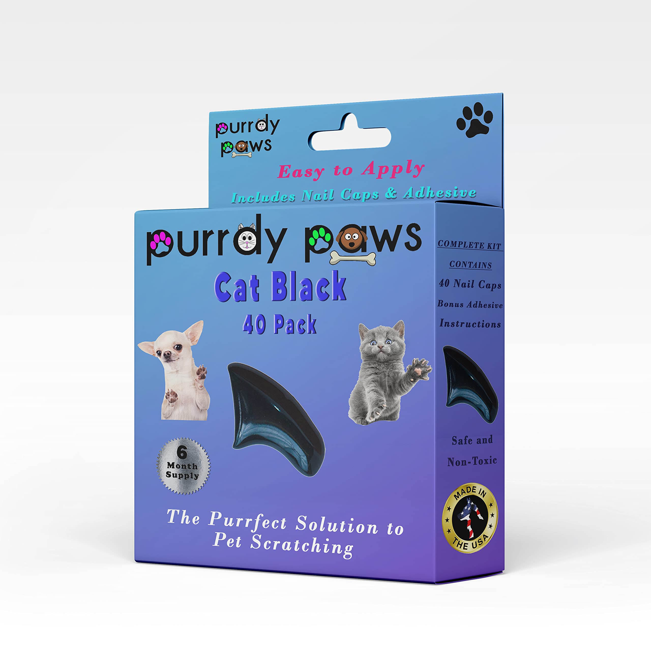 Purrdy Paws 6 Month Supply Soft Nail Caps For Cats Black Medium - Extra Adhesives