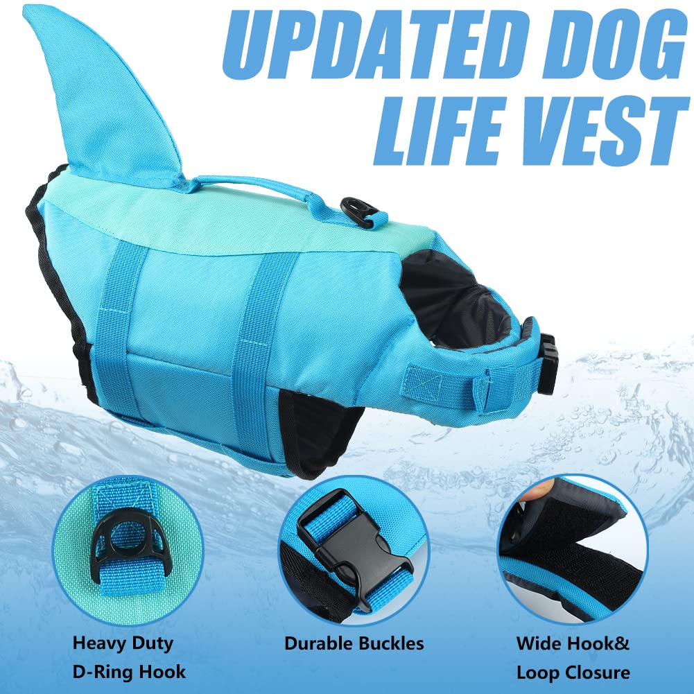 Emust Shark Dog Life Jackets For Water Safety - Adjustable Ripstop Pet Life Vest With Rescue Handle For Swimming Pool, Beach, Bo