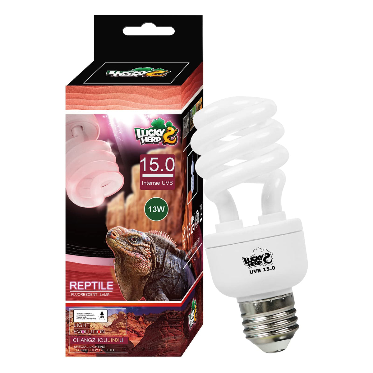 Lucky Herp 13W Uvb 15.0 Intense Uva Uvb Compact Flouorescent Lamp Desert Terrarium Light Bulb For Reptile And Amphibian