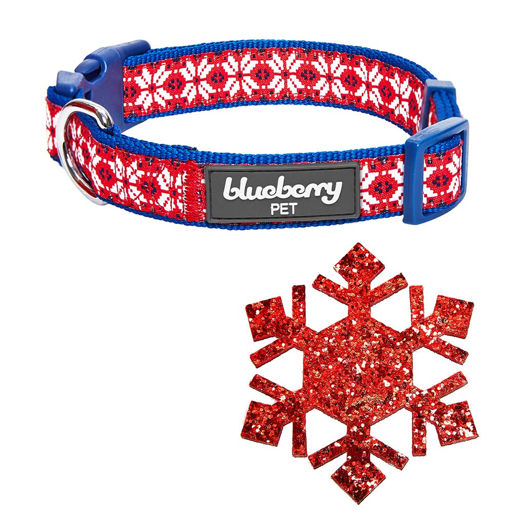 Blueberry Pet Christmas Dog Collar - Snowflakes Designer Dog Collars For Small Dogs, 12-16'' Neck, Holiday Christmas Dog Collar
