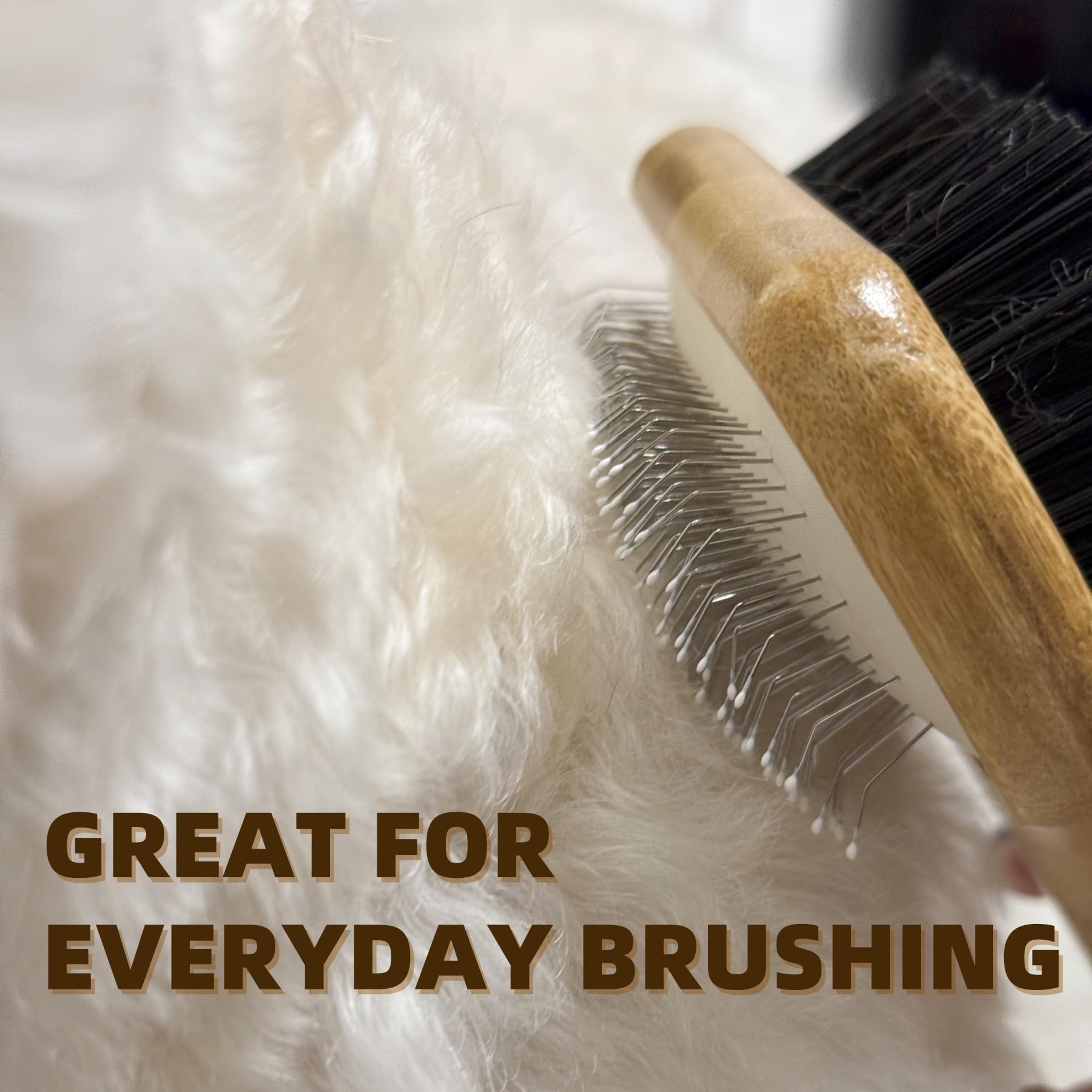 Vimfashi Double Sided Dog Grooming Brush For Long Or Short Haired Pets Dog Slicker Brush With Bamboo Handle For Removing Sheddin