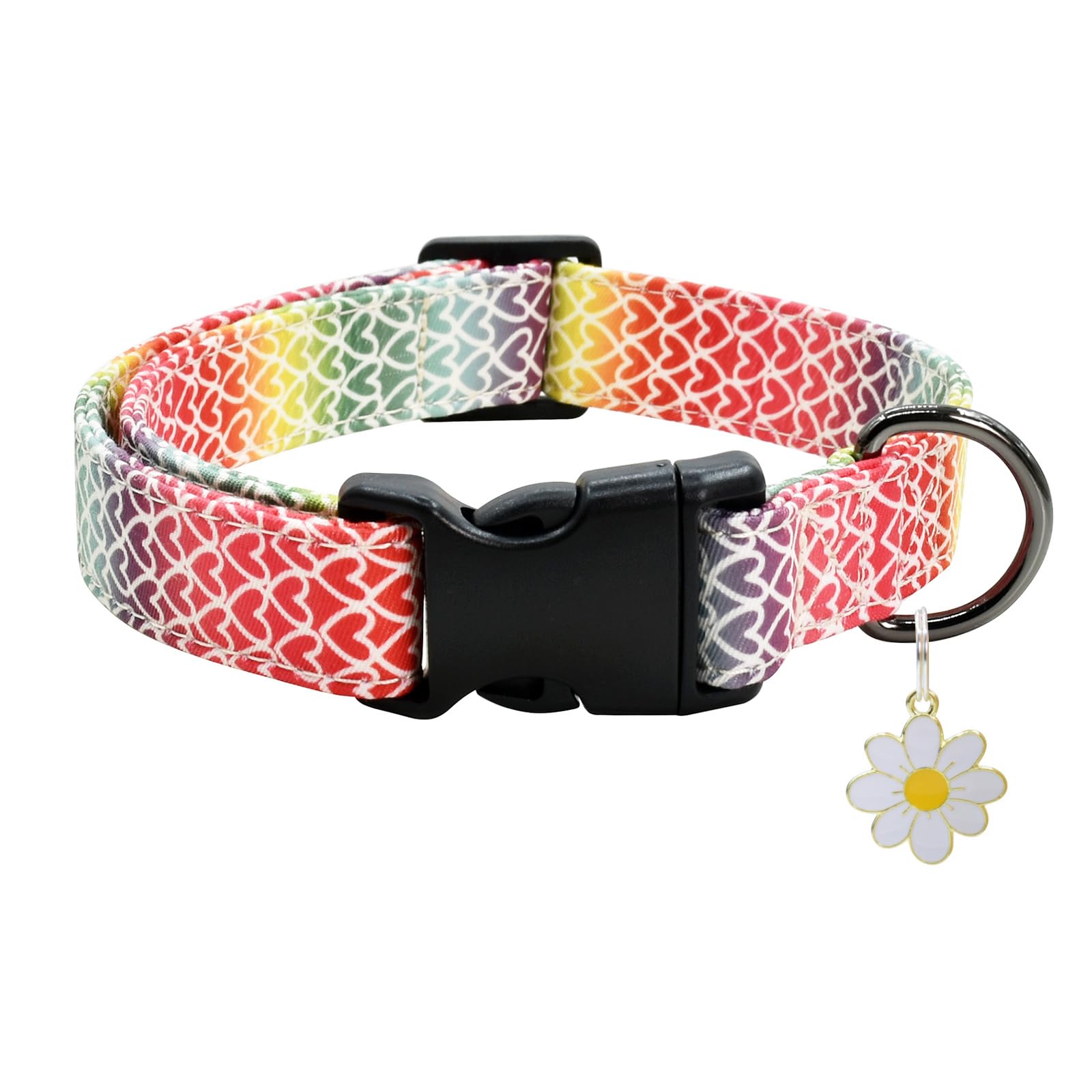 Colorful Heart Dog Collar With Pendant, Durable And Soft Cotton Dog Collars For Small Large Female And Male Dogs Pets(Heart M)