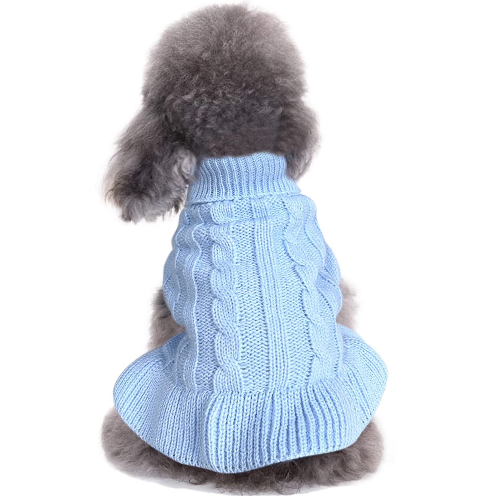 Chborchicen Small Dog Sweaters Knitted Pet Cat Warm Dog Sweatshirt Winter Clothes Kitten Puppy Sweater (Xs, Dress-Light Blue)