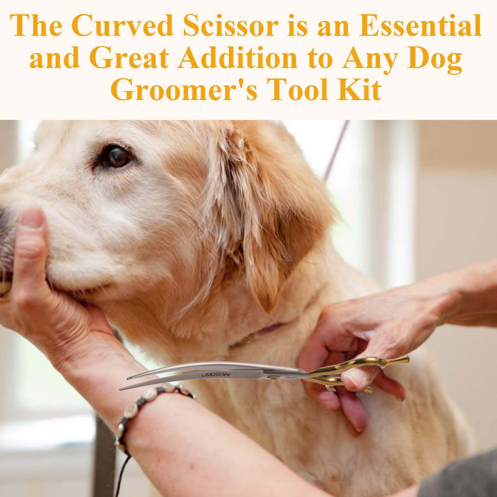 Jason 7.5' Curved Dog Grooming Scissors, Cats Grooming Shears Pets Trimming Kit For Right Handed Groomers, Sharp, Comfortable Shear