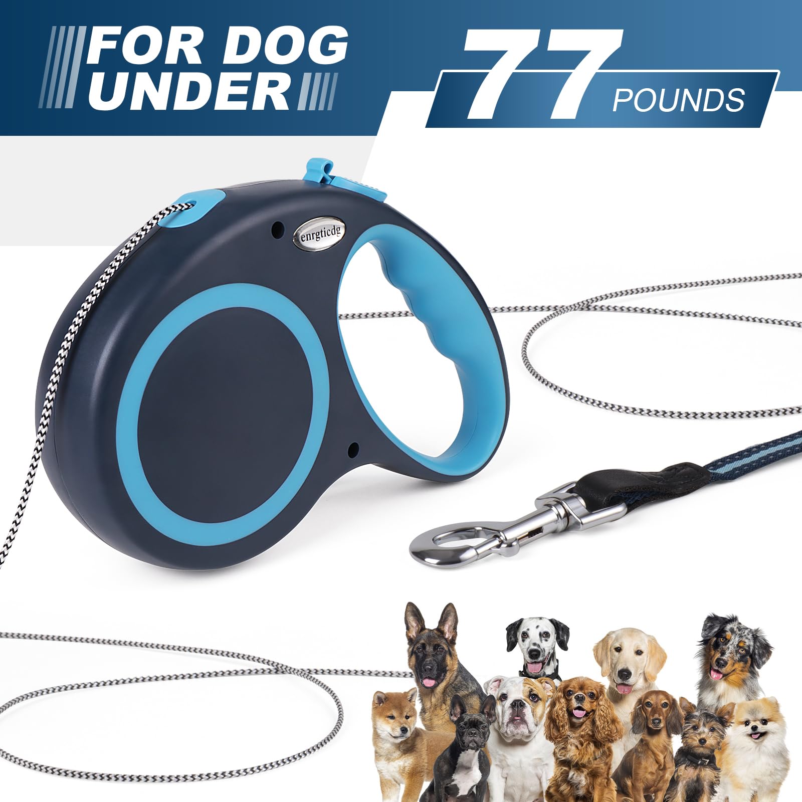 Enrgticdg 30Ft Retractable Dog Leash,Heavy Duty Great Leash For Dog Up To 77 Lbs,Night Reflection,One-Handed Brake, Strong Nylon