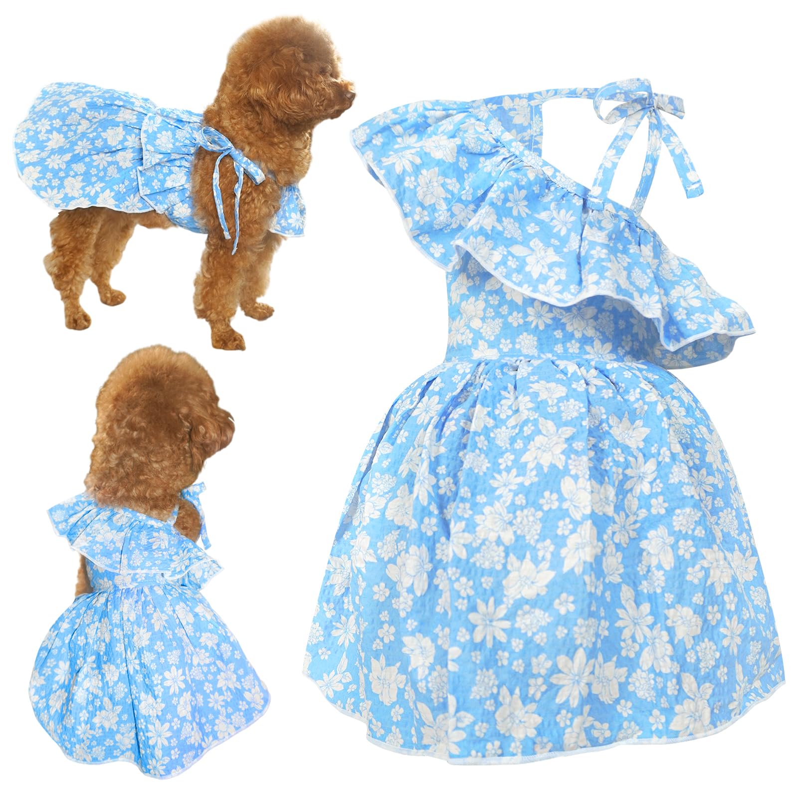 Topkins Dog Dress, Dog Evening Dresses With Lace-Up, Cute Dogs Sundress With Pretty Prints For Small Dogs (Blue, M)