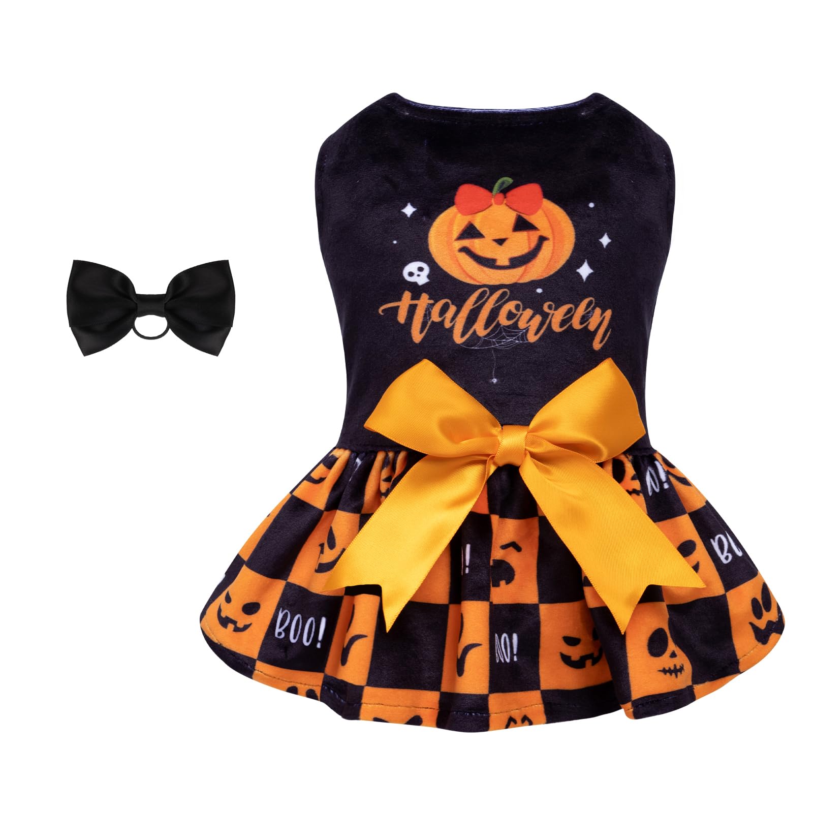 Cutebone Dog Dresses Velvet Holiday Small Dogs Clothes Onesie Pet Apparel Girl Puppy Skirt With Bow Hair Rope Cva24M-D