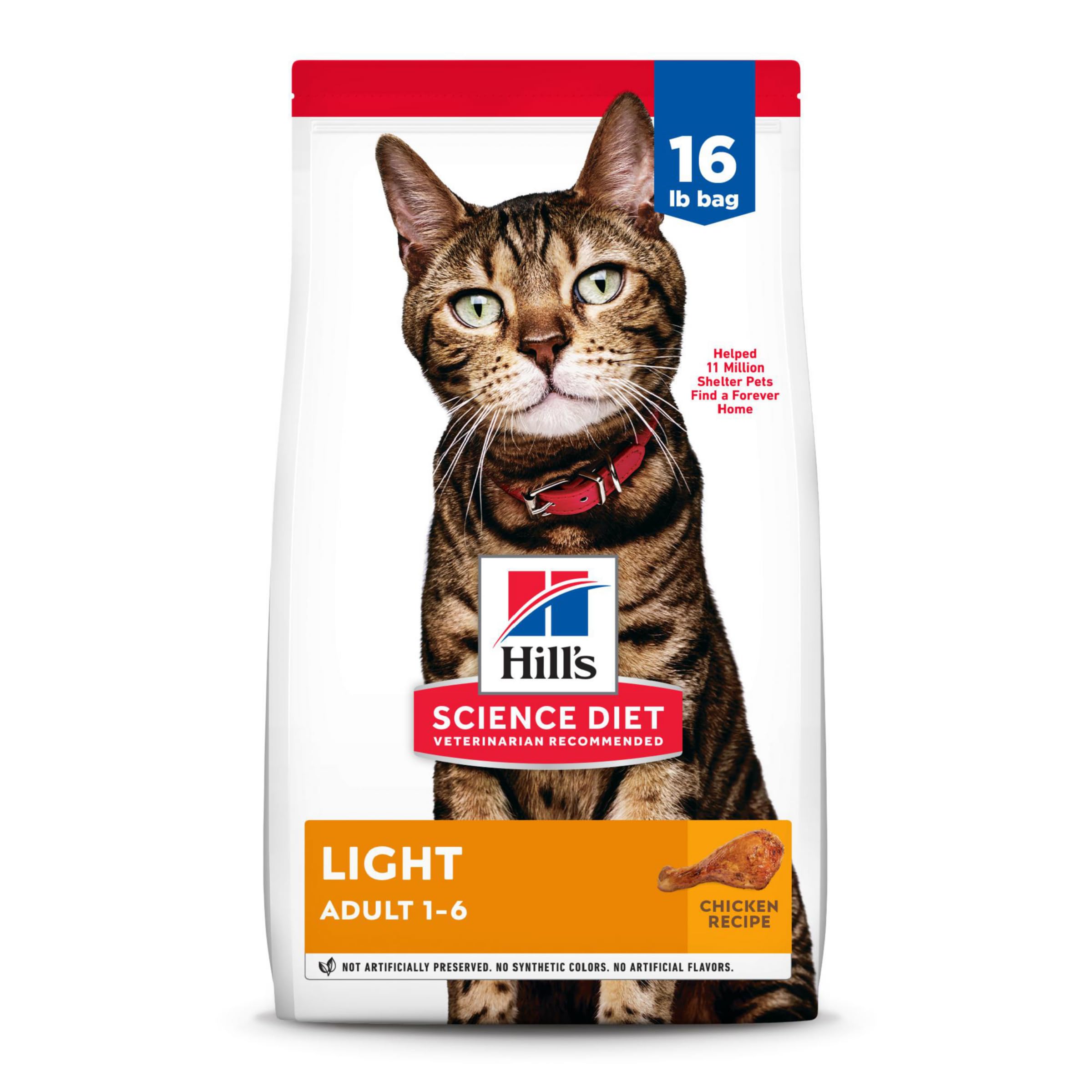 Hills Science Diet Light, Adult 1-6, Weight Management Support, Dry Cat Food, Chicken Recipe, 16 lb Bag