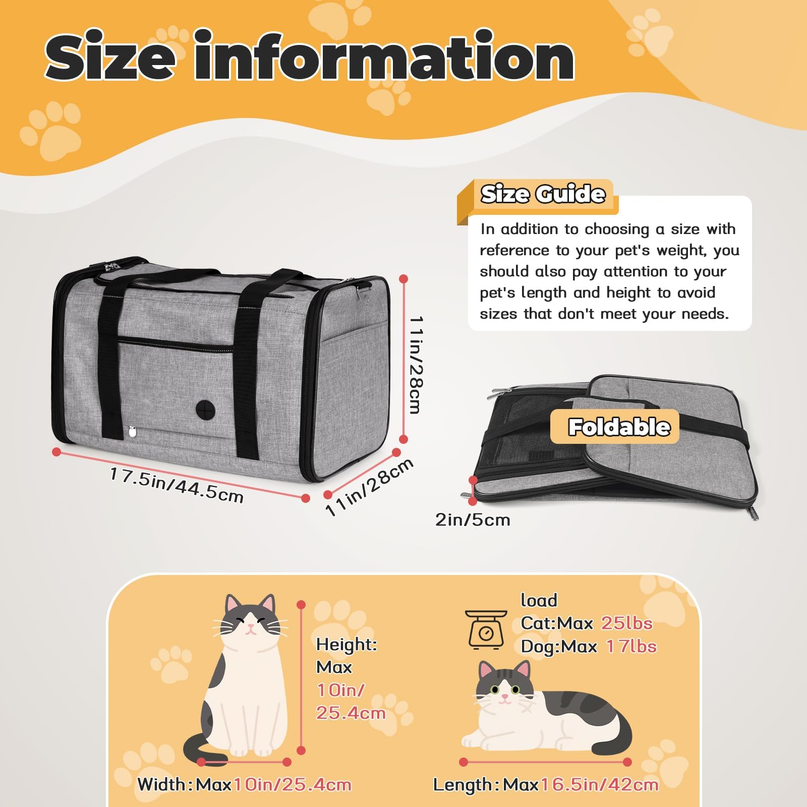 Yudodo 25 Lbs Lightproof Pet Carriers Airline Approved Dog Cat Travel Soft Sided Carrier Reflective Mesh Safe Pet Cat Carrier Foldable Portable Small Animal Rabbit Puppy Cat Carrier Grey