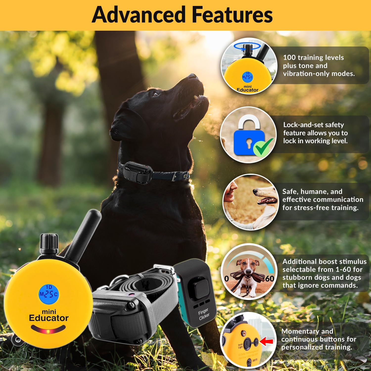 E-Collar - Educator Et-300-1/2 Mile Waterproof Remote Dog Training Collar Includes Premium Finger Clicker Trainer, 100 Programma