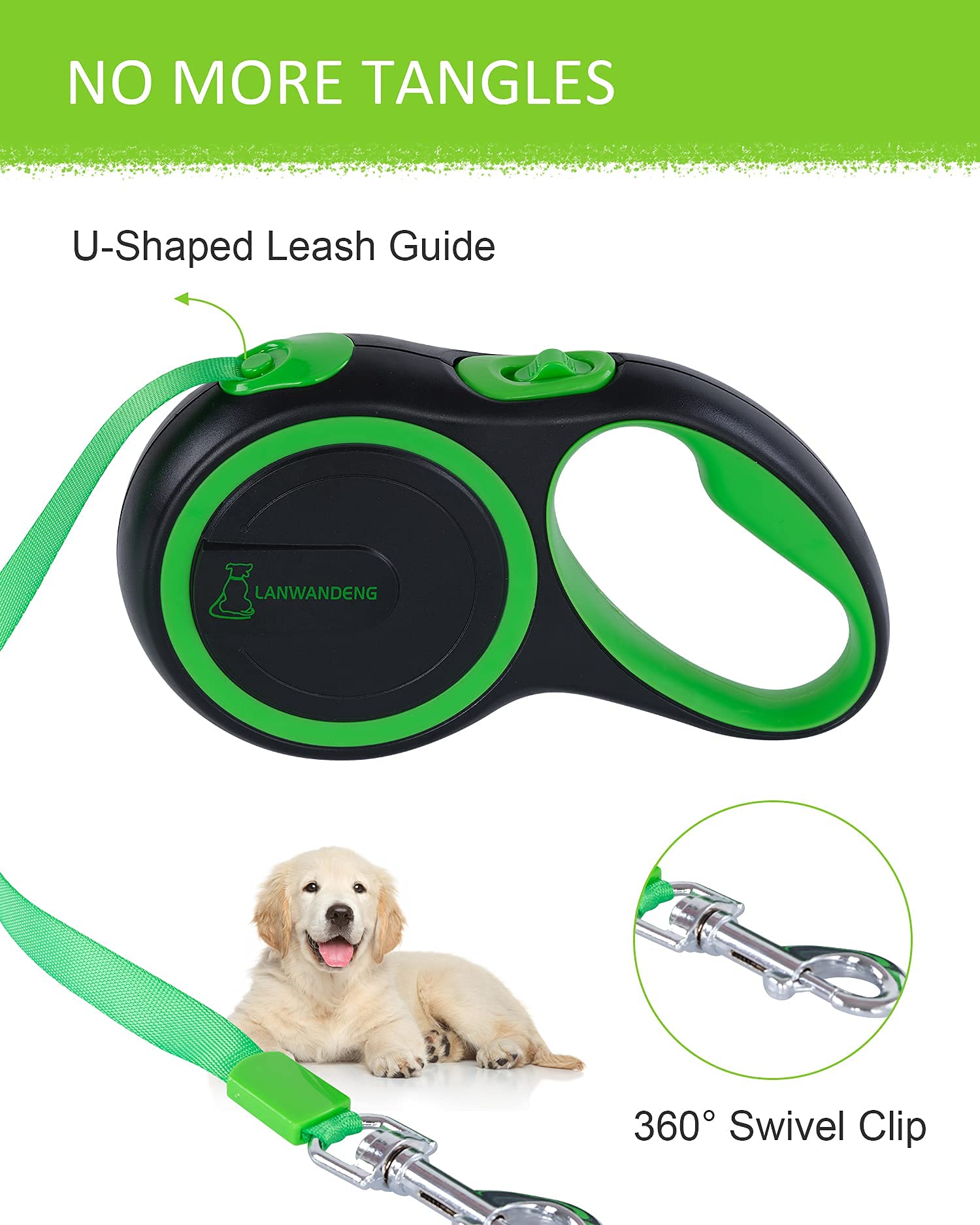 26Ft Long Chew Proof Retractable Dog Leash With 2 Heavy Duty Anti-Chewing Wire Ropes, 360° Tangle-Free Dog Lead With Anti-Slip Handle For Small/Medium/Large Dogs