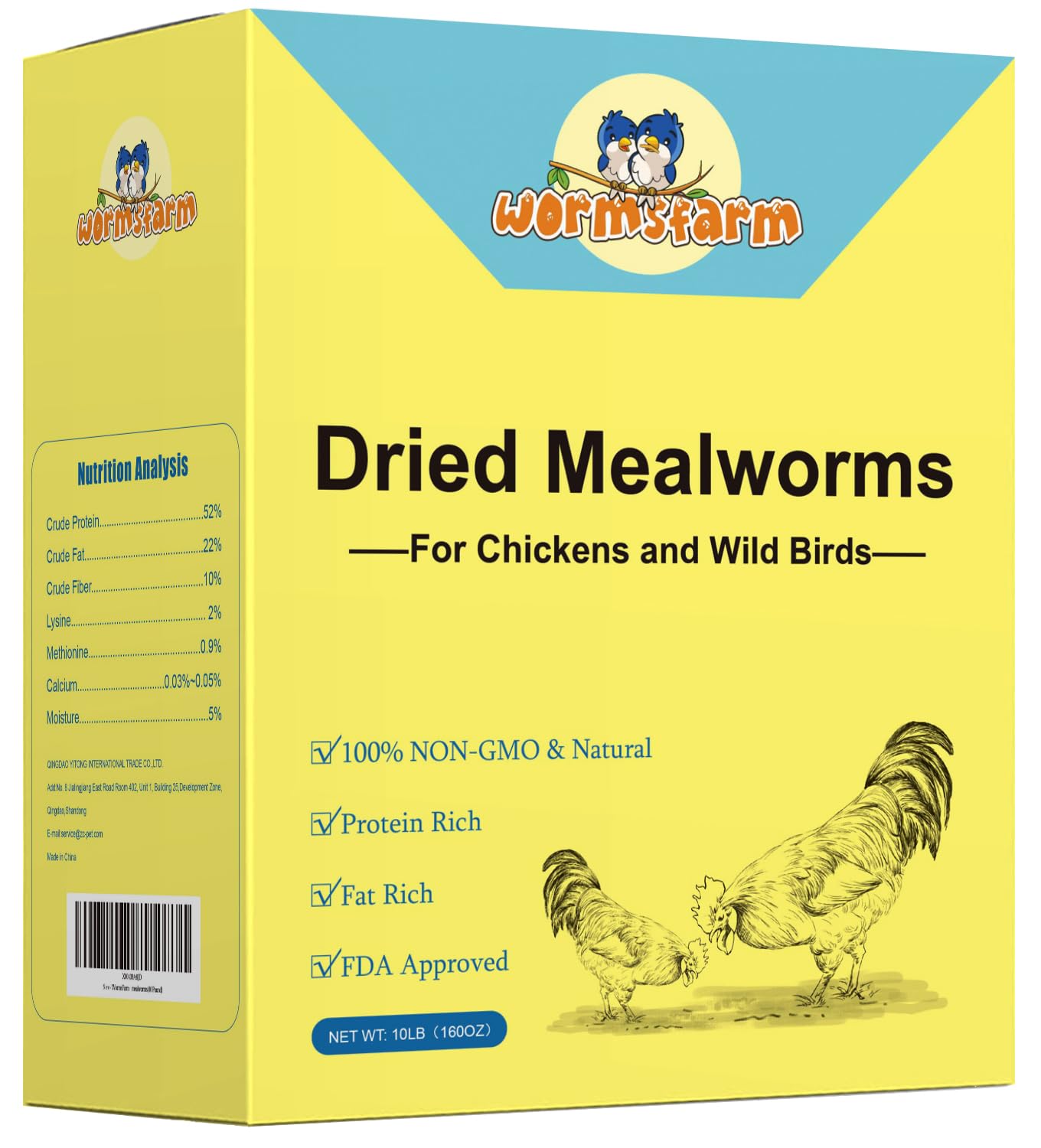 WormsFarm 10lb Dried Mealworms for Wild Birds Chickens Feed for Laying Hens,Ducks,Reptiles